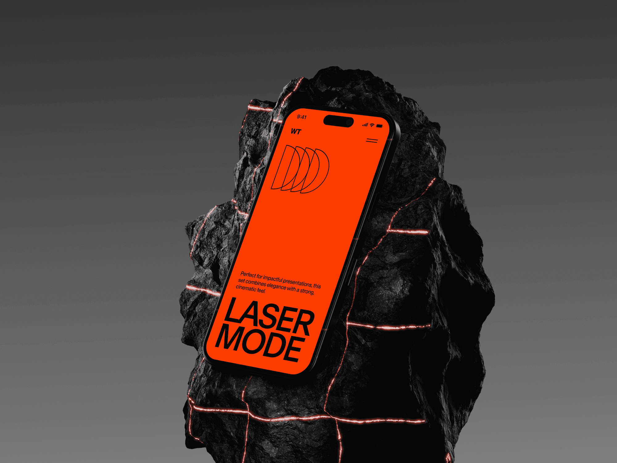 Phone mockup mounted on a rugged rock structure