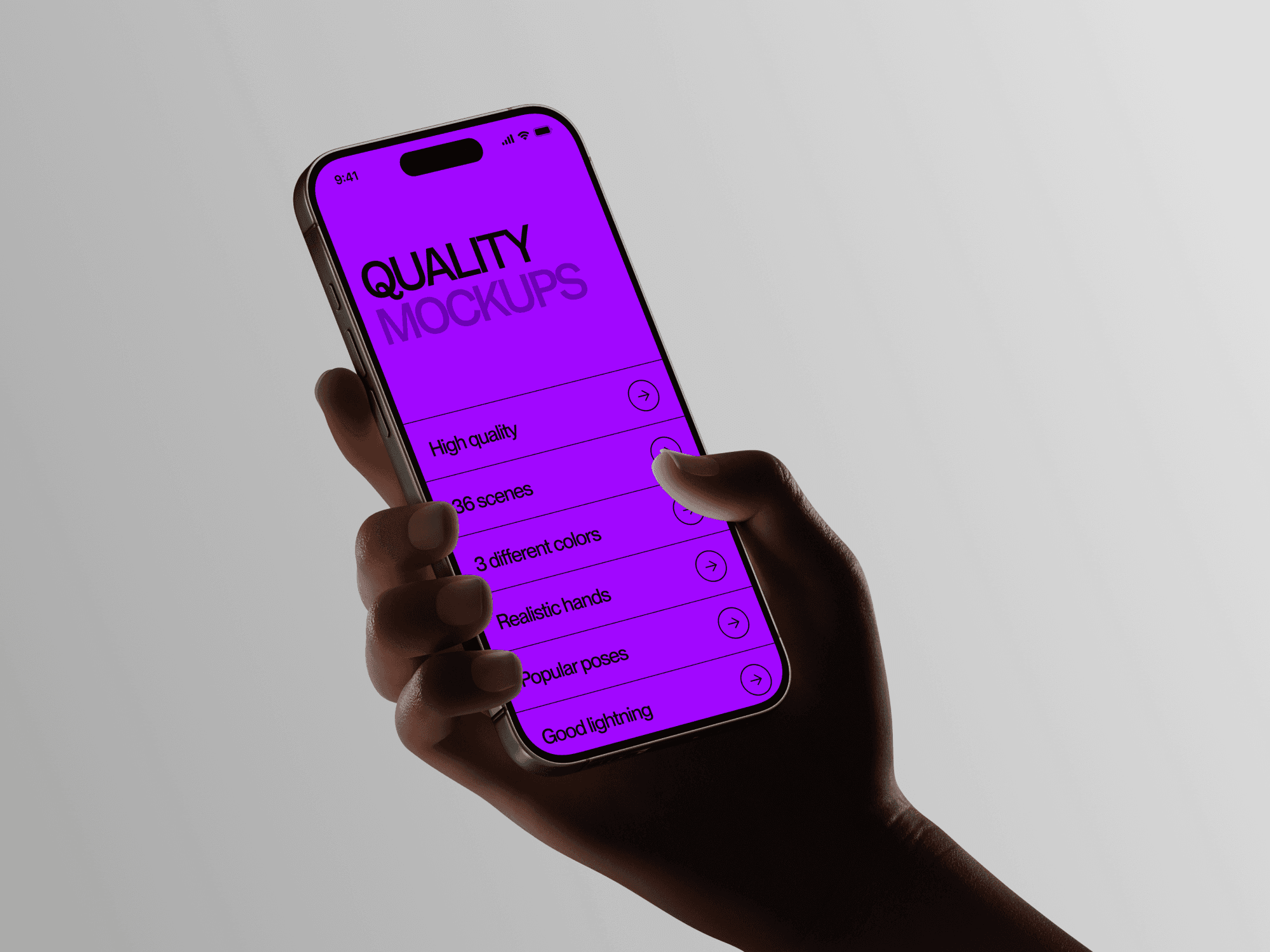 Hand holding an iPhone with a purple screen under dramatic lighting