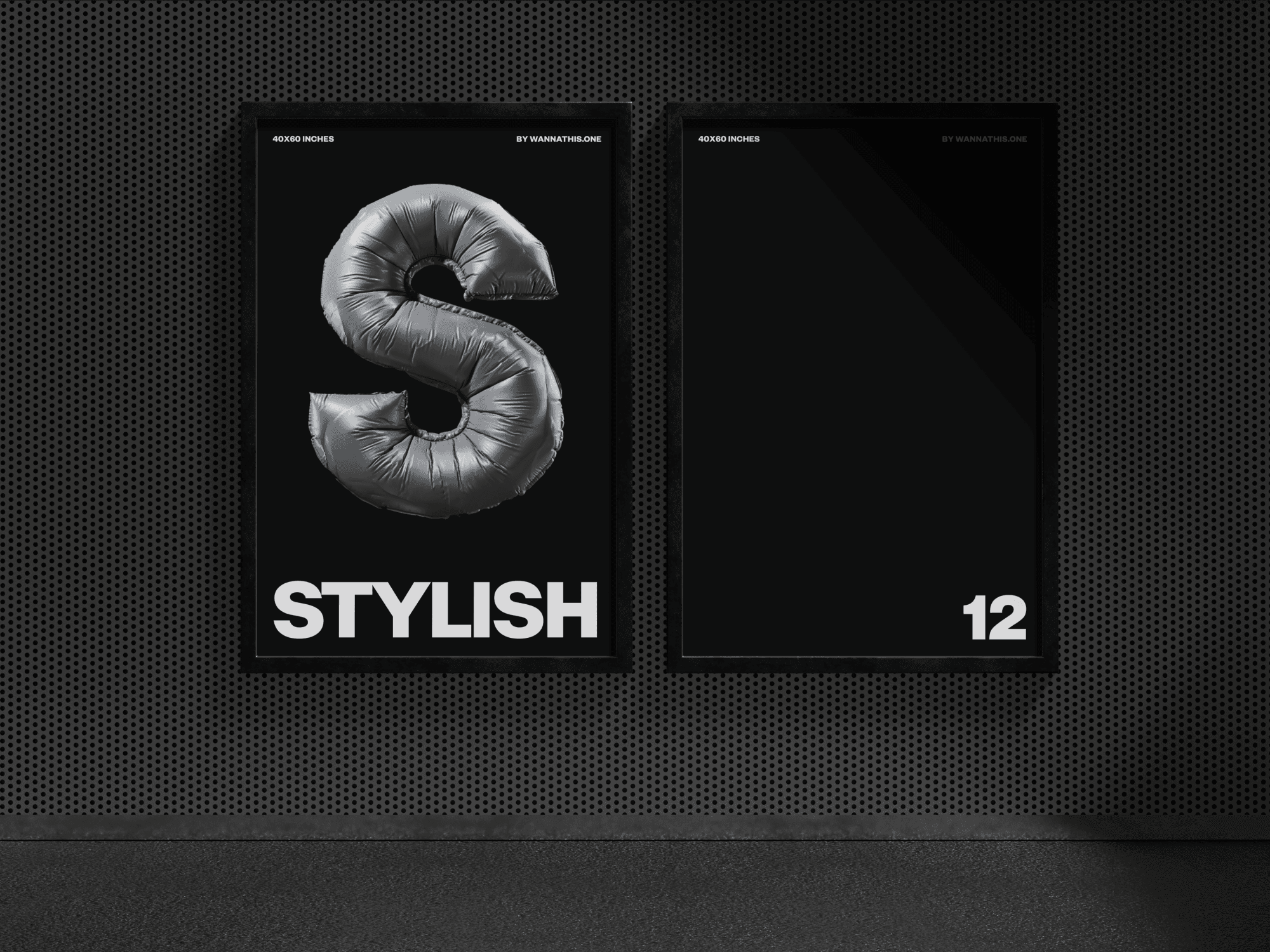 Black billboard with stylish typography mockup on a textured wall