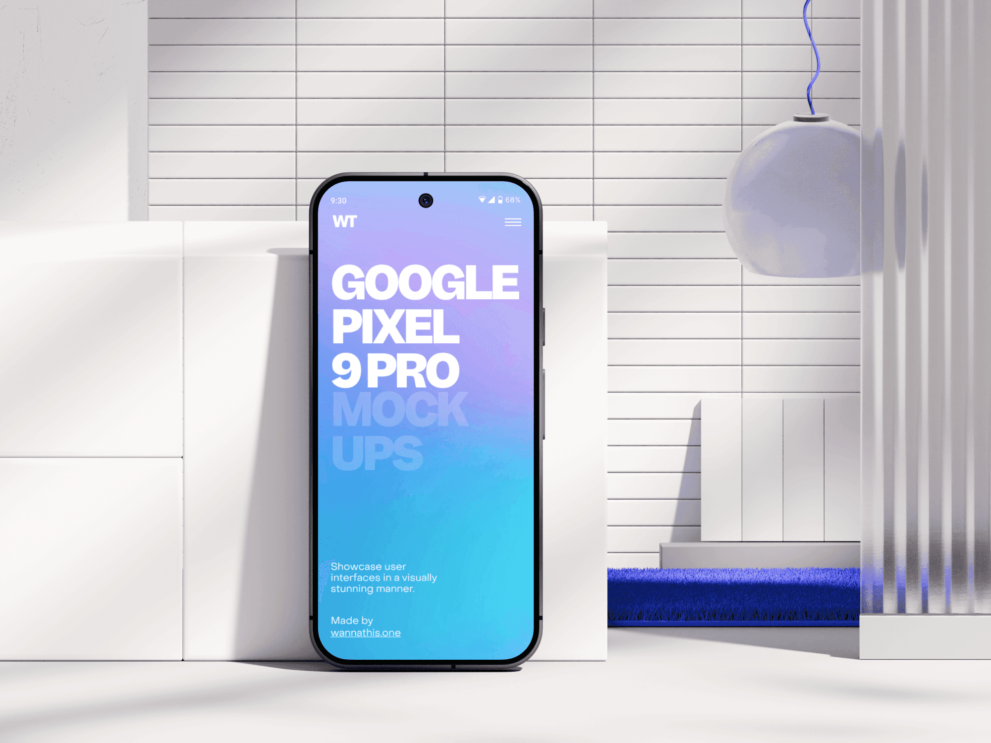 Google Pixel 9 Pro mockup standing against a clean, modern background.