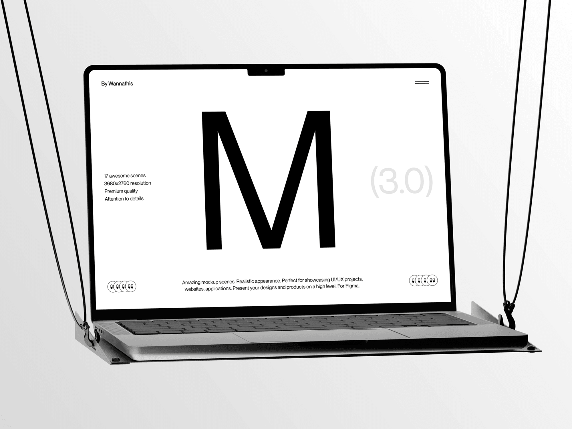 MacBook Pro mockup hanging on a floating metal structure