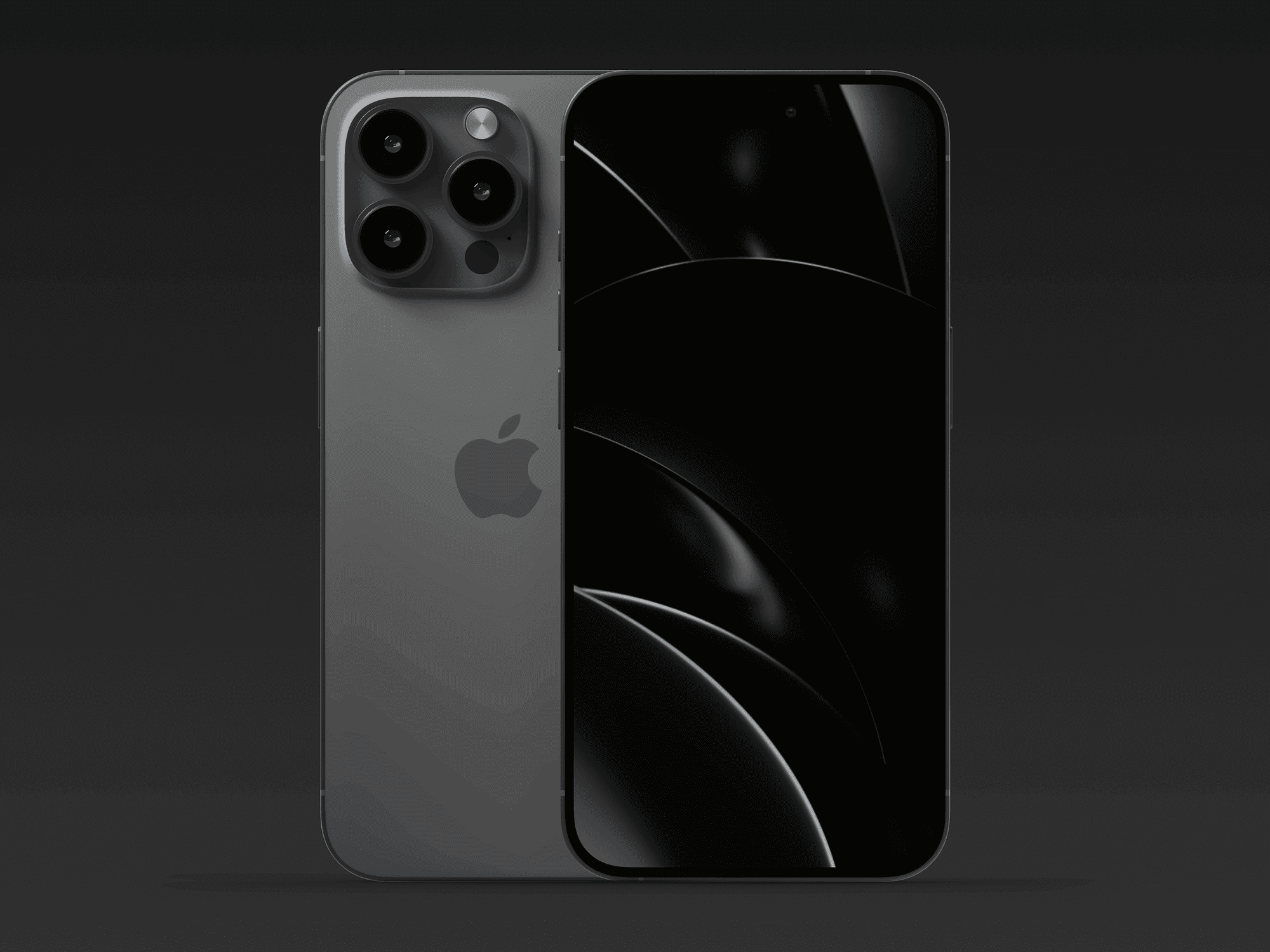 Front and back of iPhone 15 Pro in black against a dark background