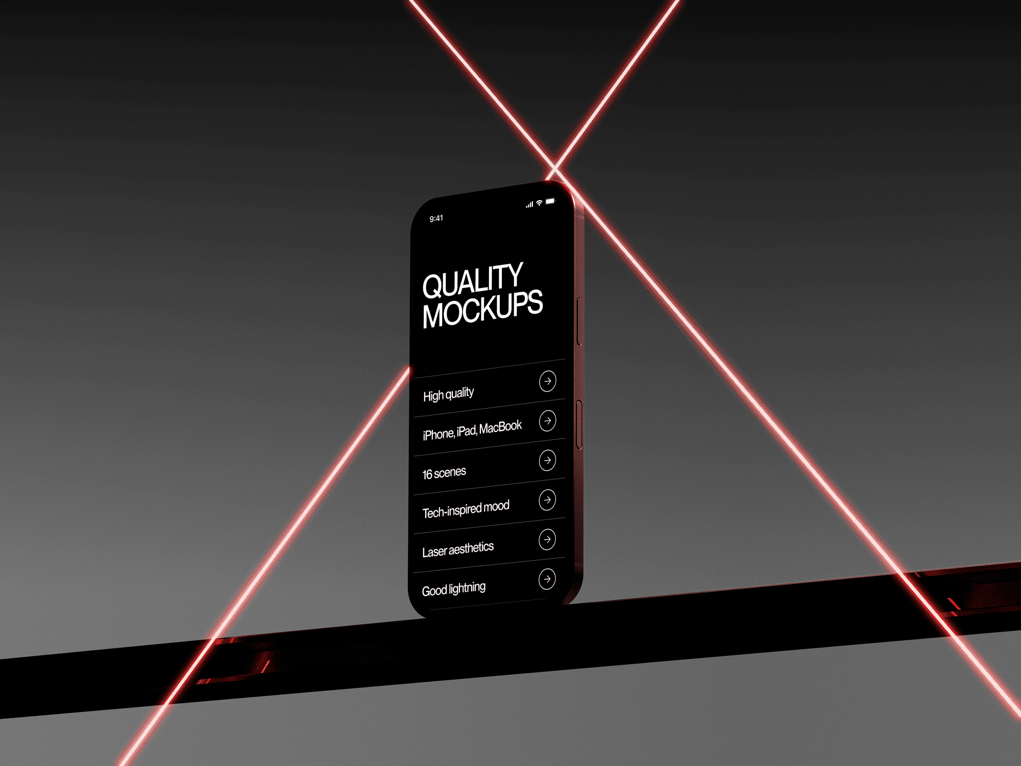 Phone mockup surrounded by intersecting laser beams