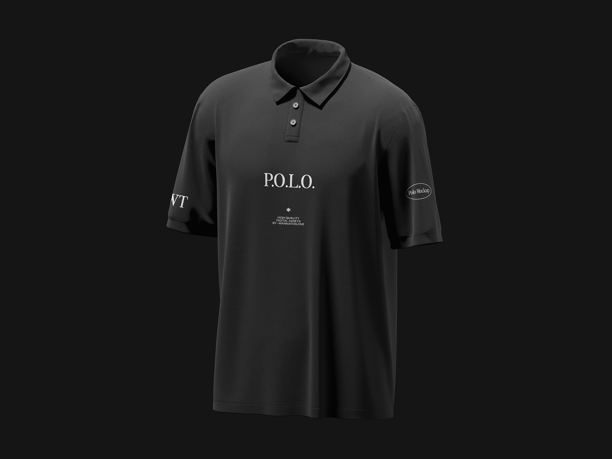 A black polo shirt mockup displayed against a dark background.