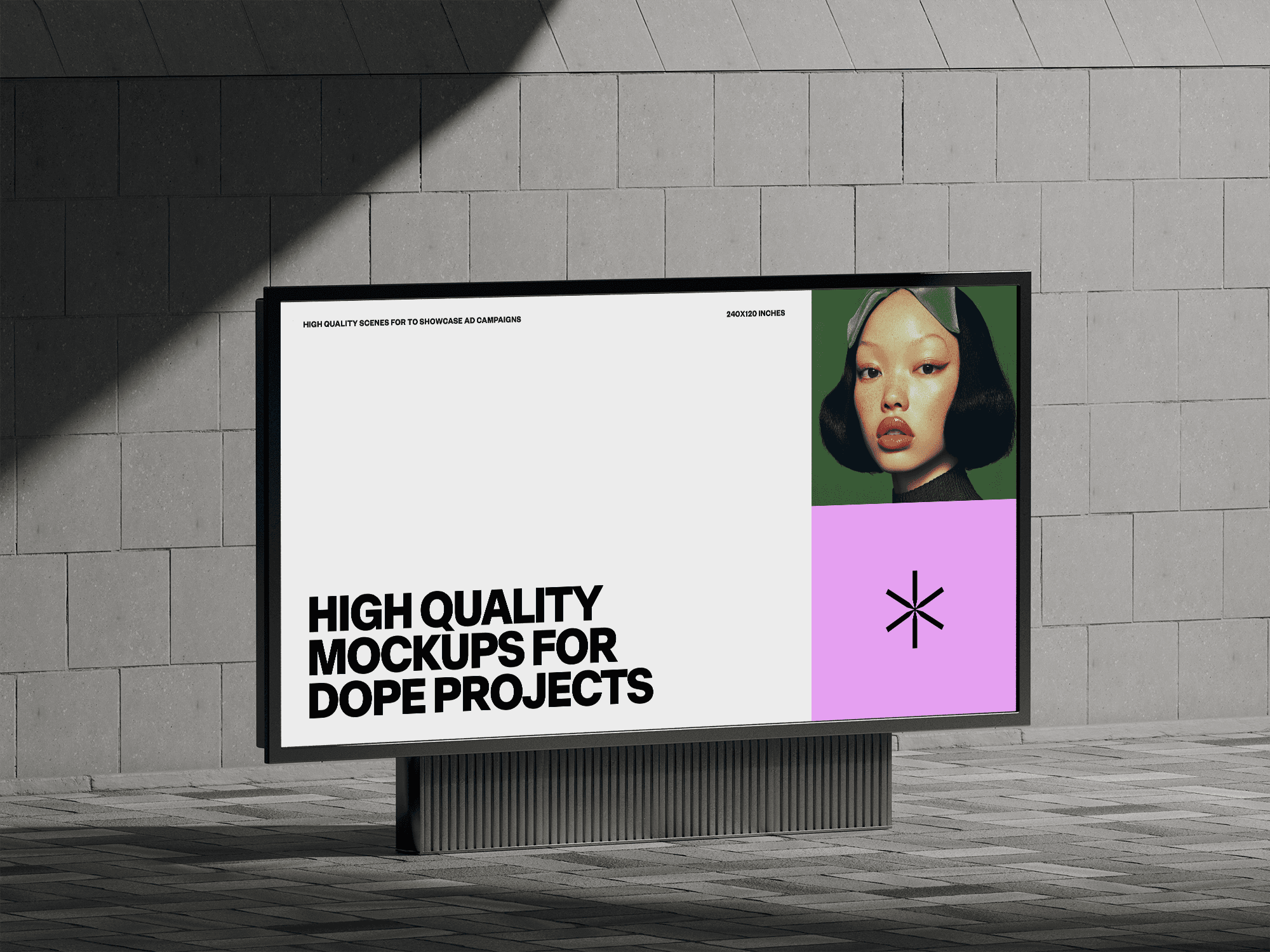 Large horizontal outdoor billboard mockup placed on a modern plaza