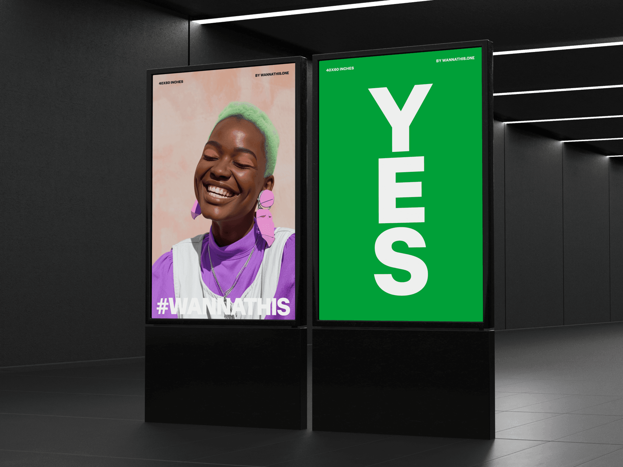 Dual standing billboards mockup in a modern indoor space