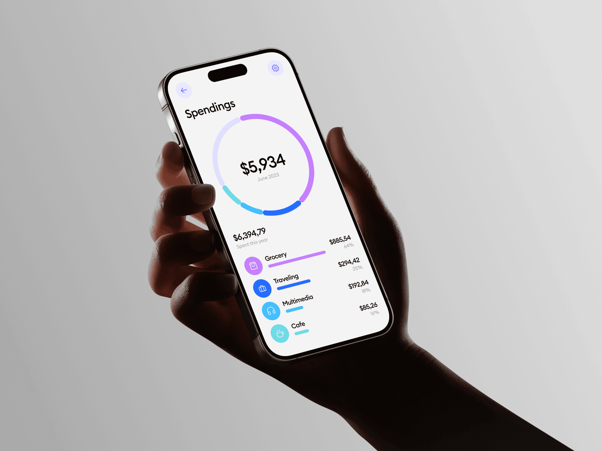 Hand holding an iPhone with a light screen in a high-contrast scene