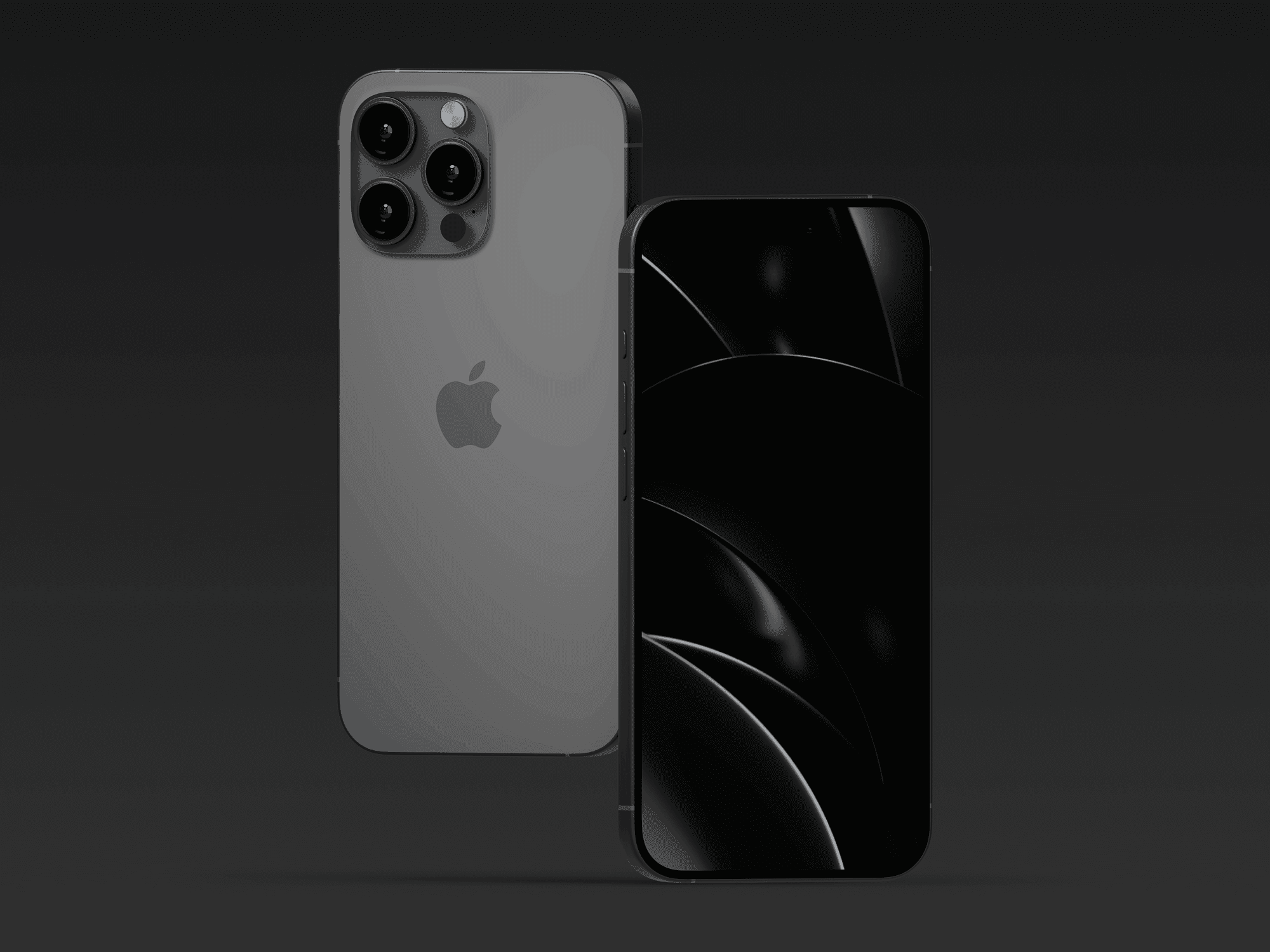 Floating iPhone 15 Pro in black showing front and back