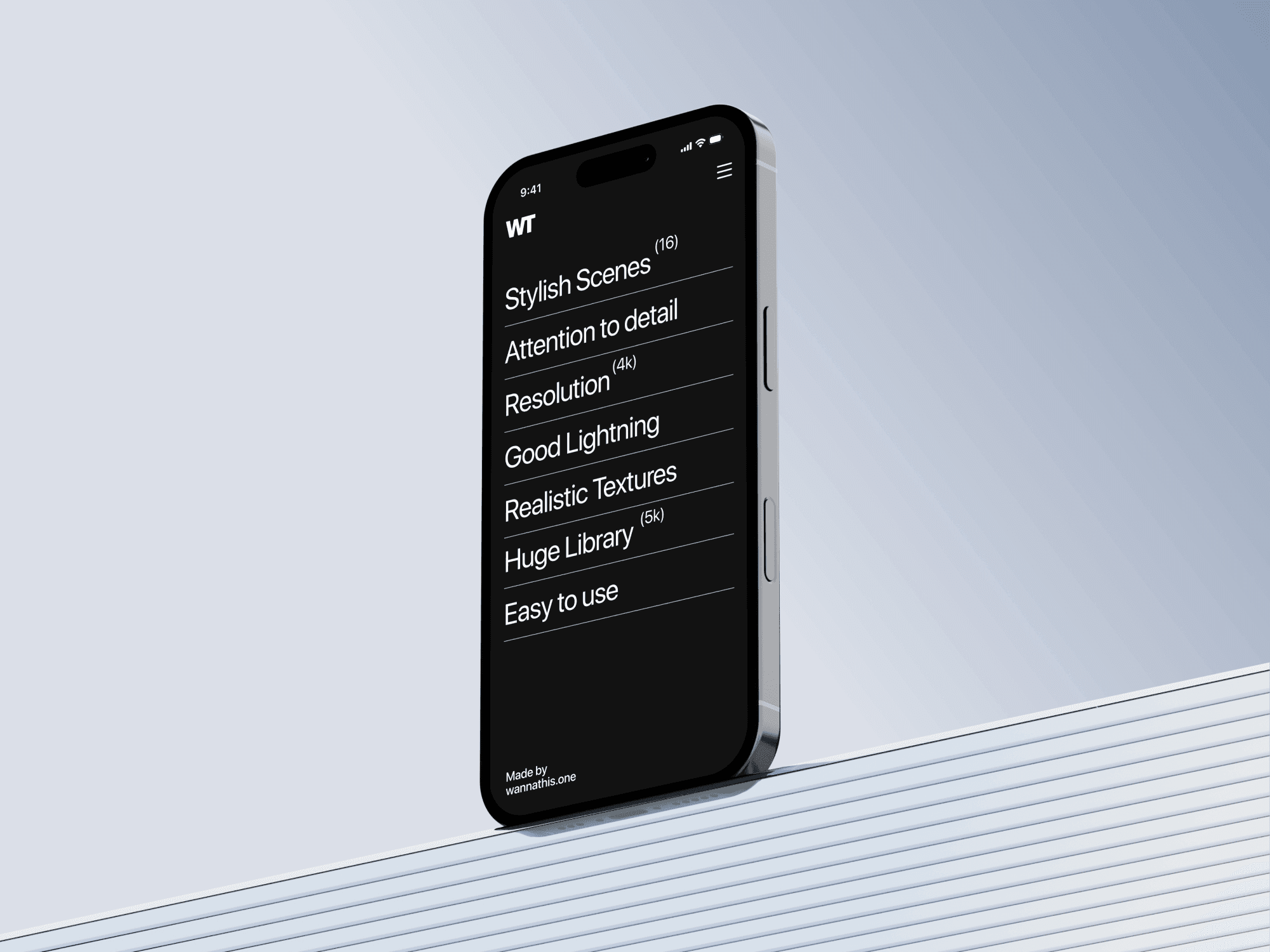 iPhone 16 Pro mockup standing on a ribbed platform with a smooth background