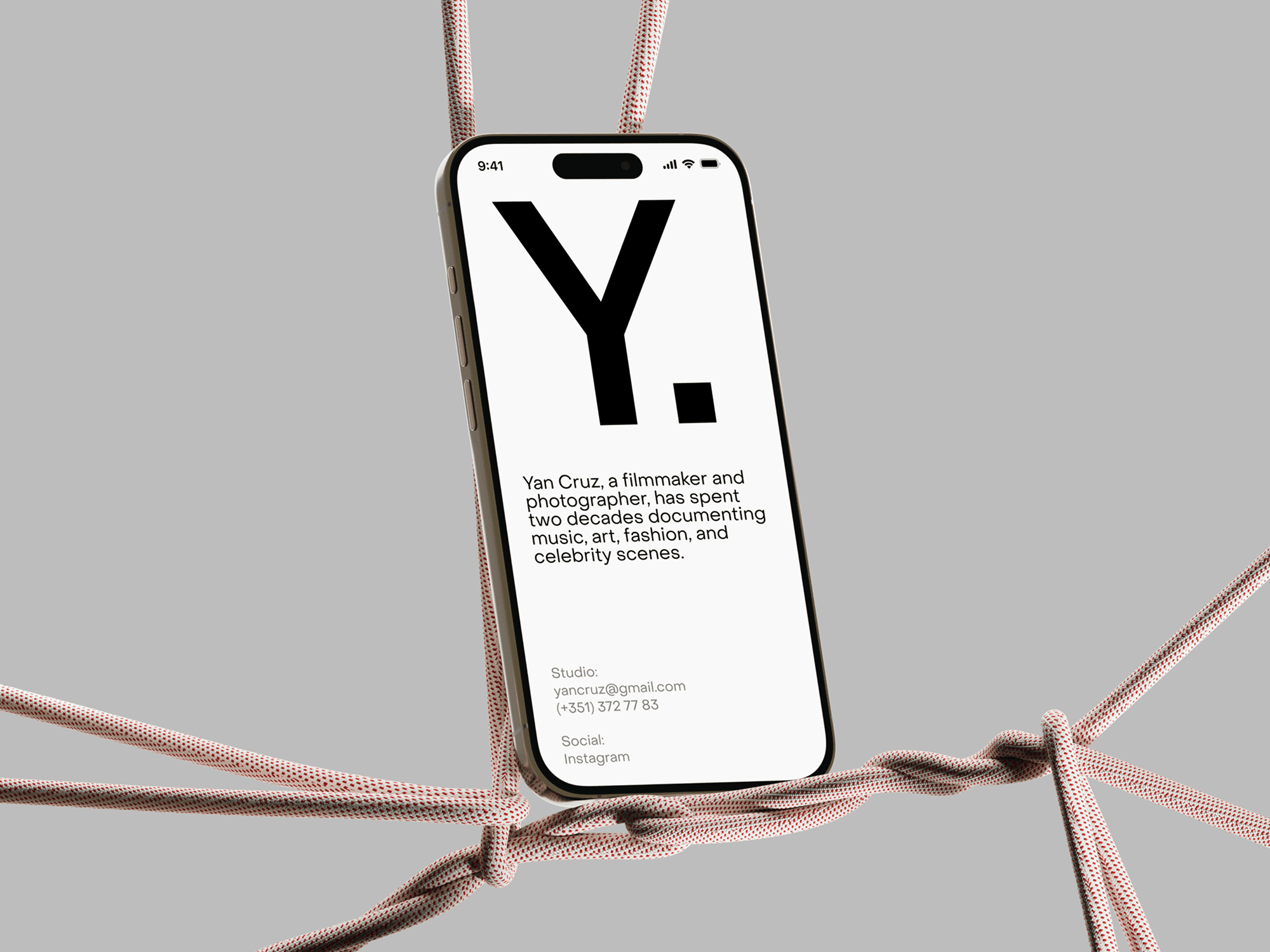 iPhone 15 Pro mockup hanging on ropes