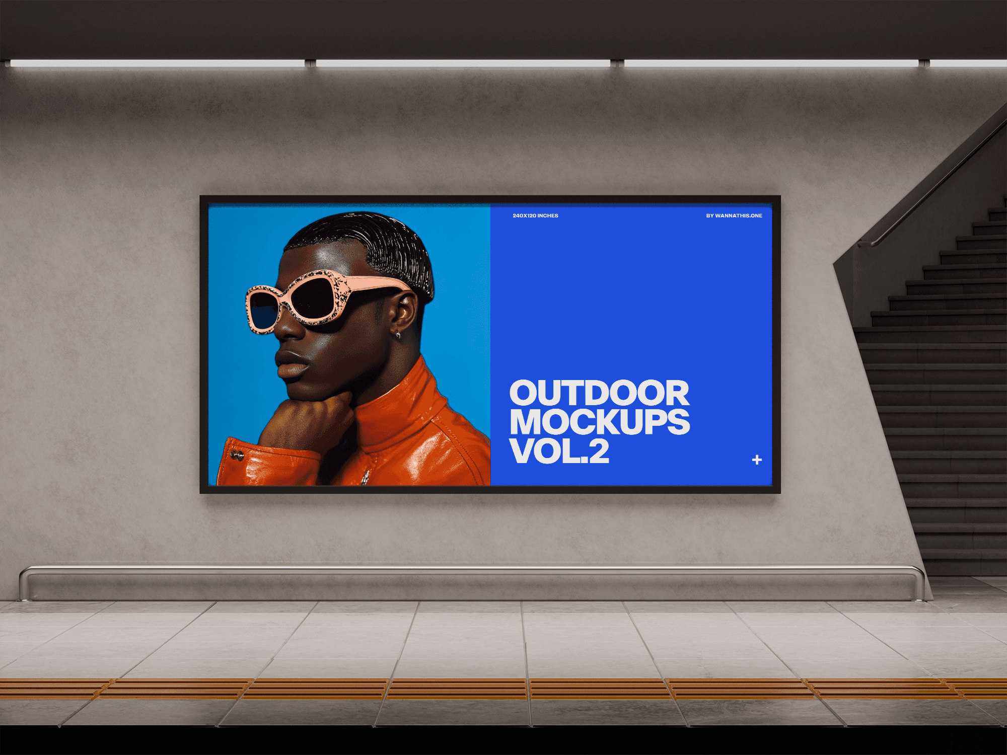 Underground station billboard mockup with bright advertisement