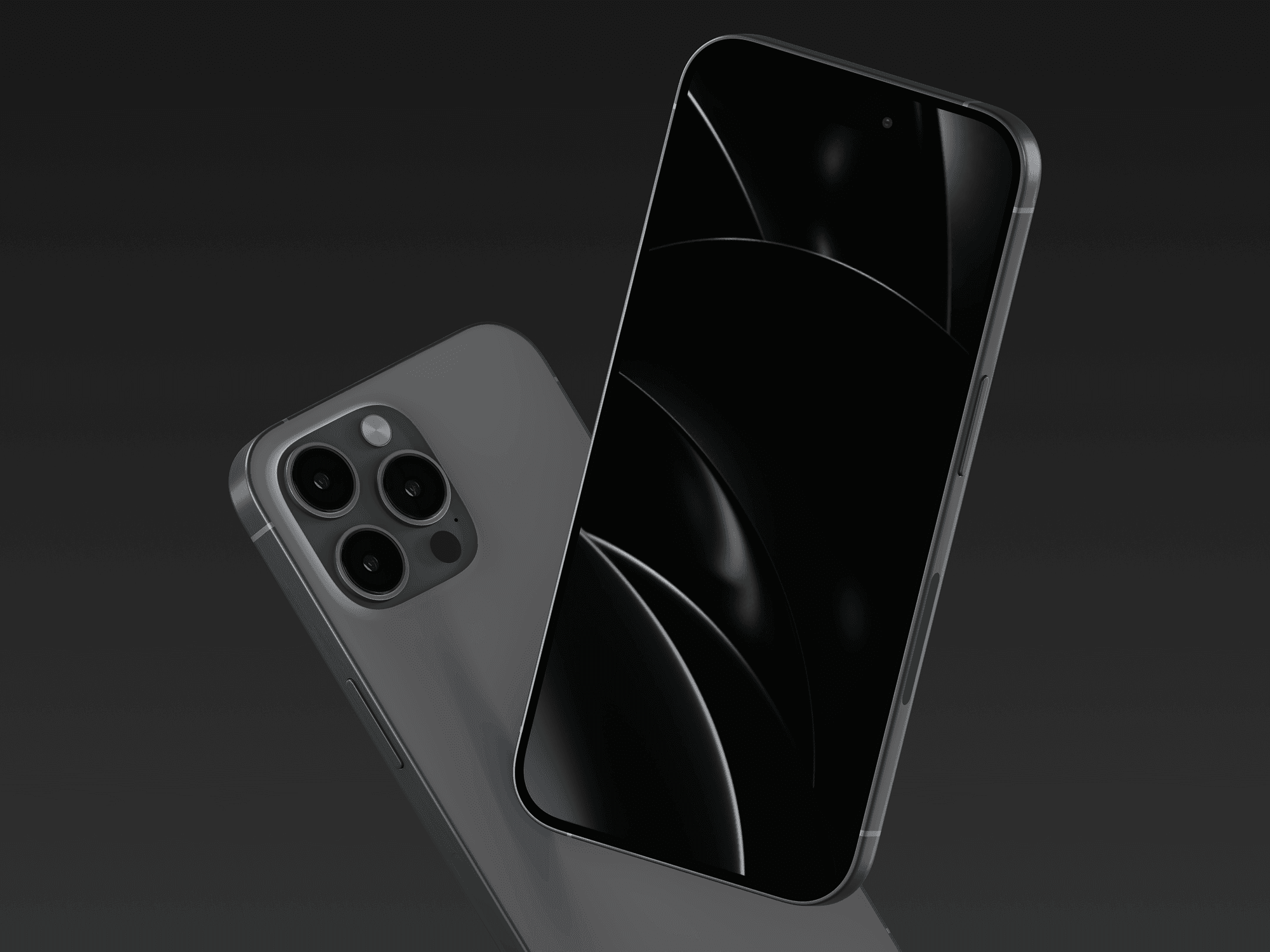 Floating iPhone 15 Pro in black with a tilted perspective