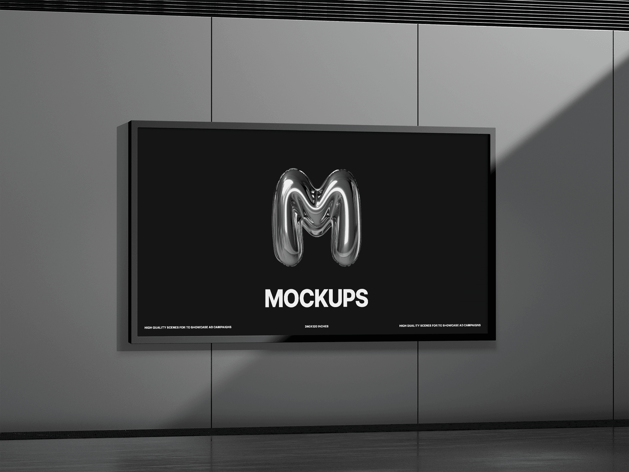 Dark-themed billboard mockup with a black background