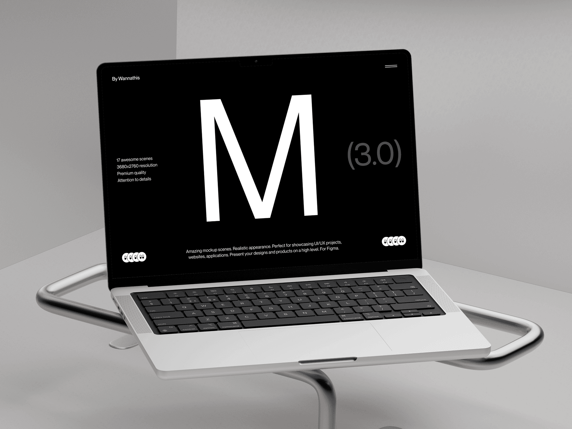 MacBook Pro mockup placed on a dark industrial-style surface