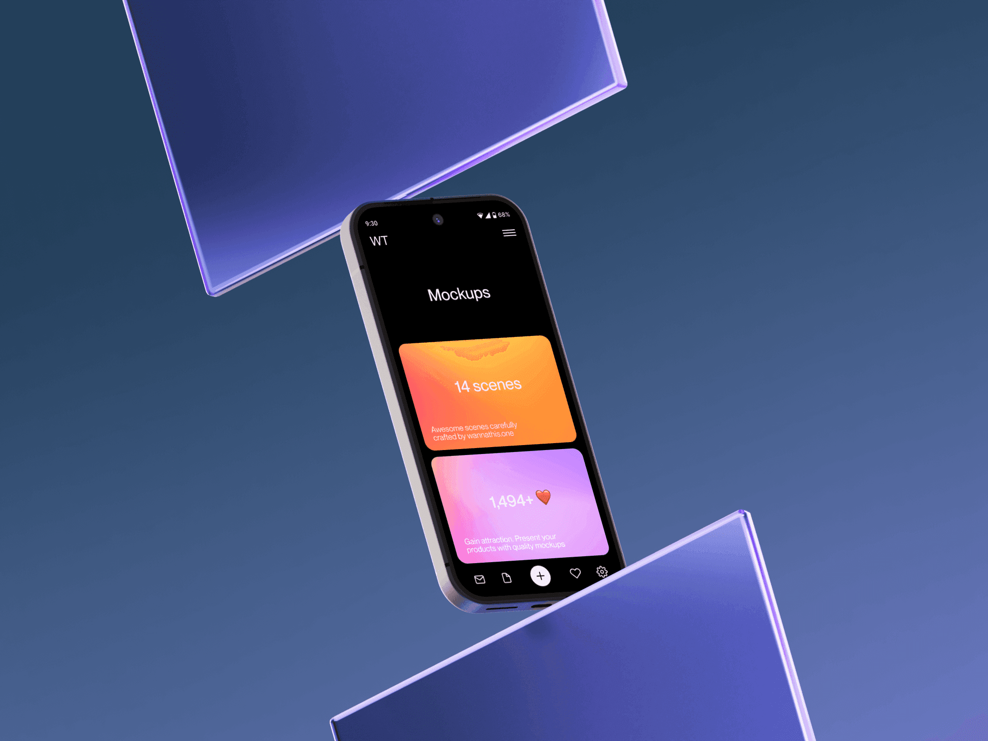 Levitating Google Pixel 9 Pro mockup between glass panels.