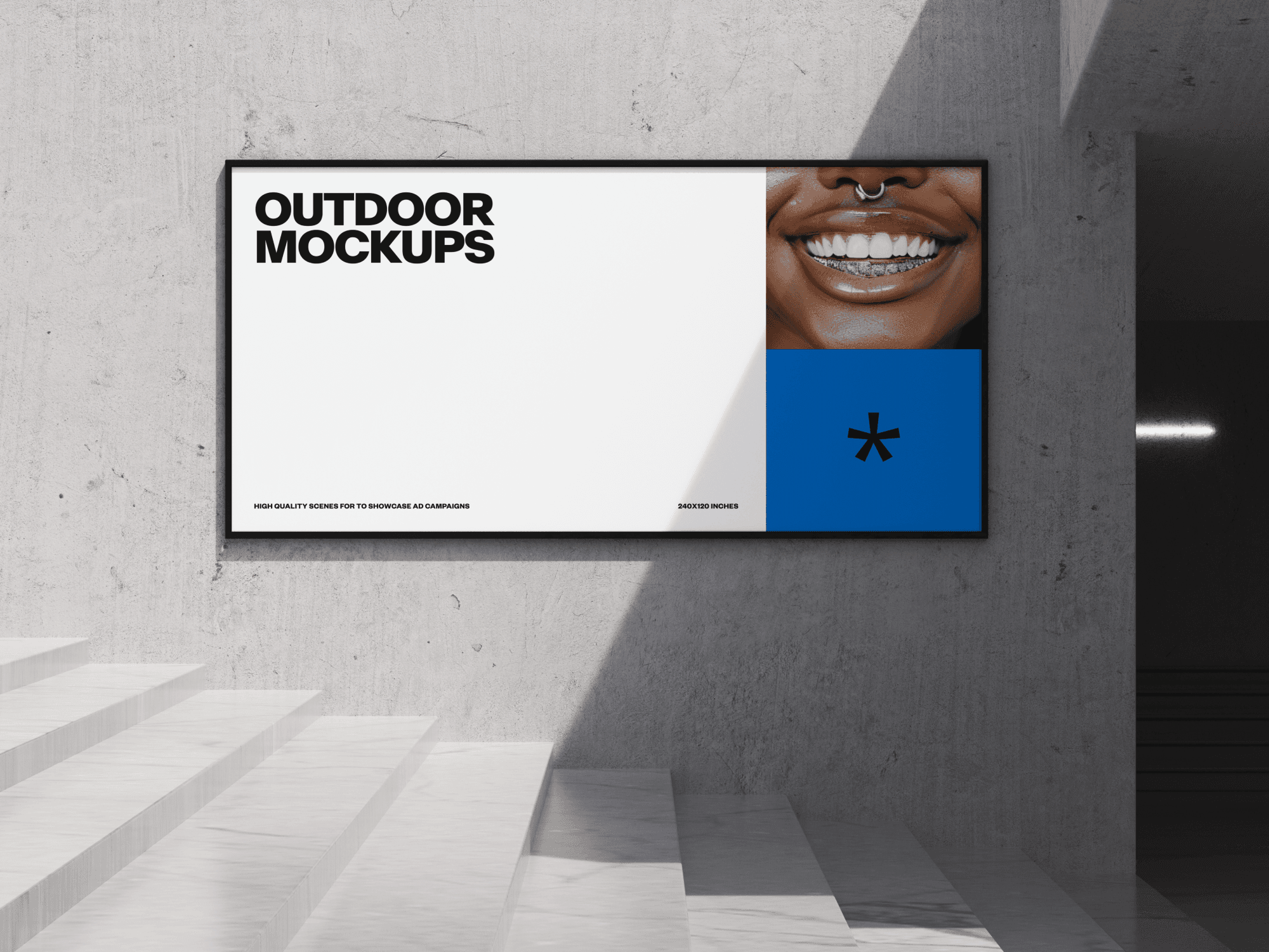 Outdoor billboard mockup on a textured concrete wall