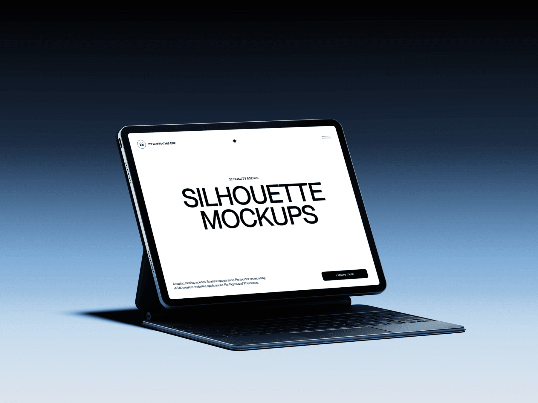 Tablet mockup shown in a studio setup with gradient background lighting