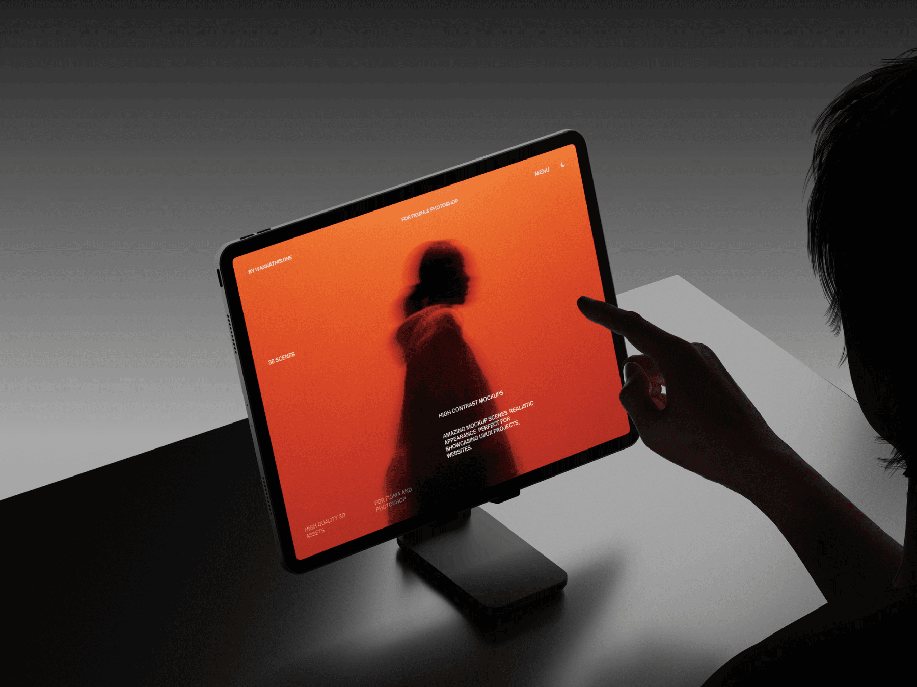 Tablet mockup being interacted with by a person’s hand