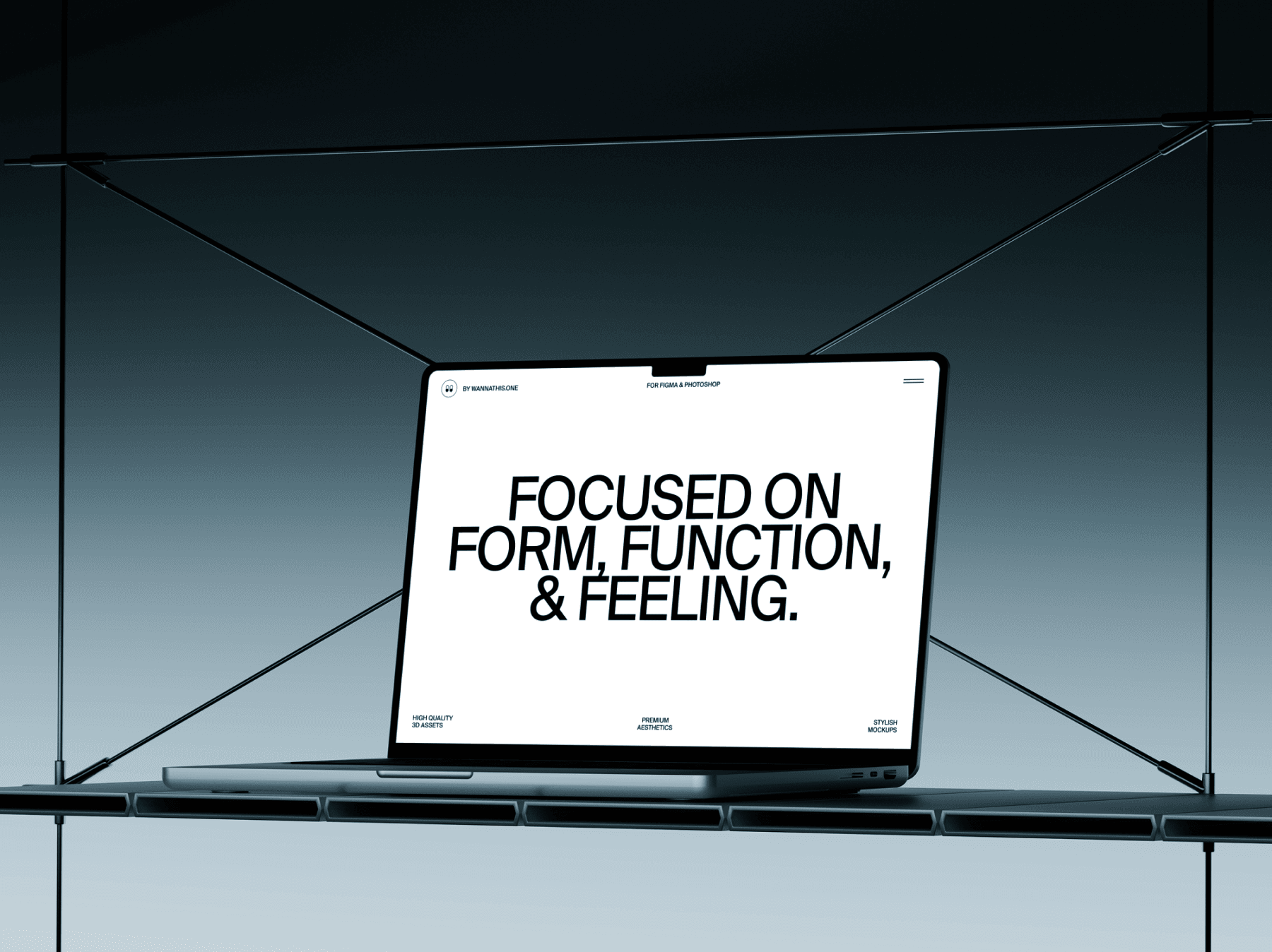 Laptop mockup inside a futuristic interior environment