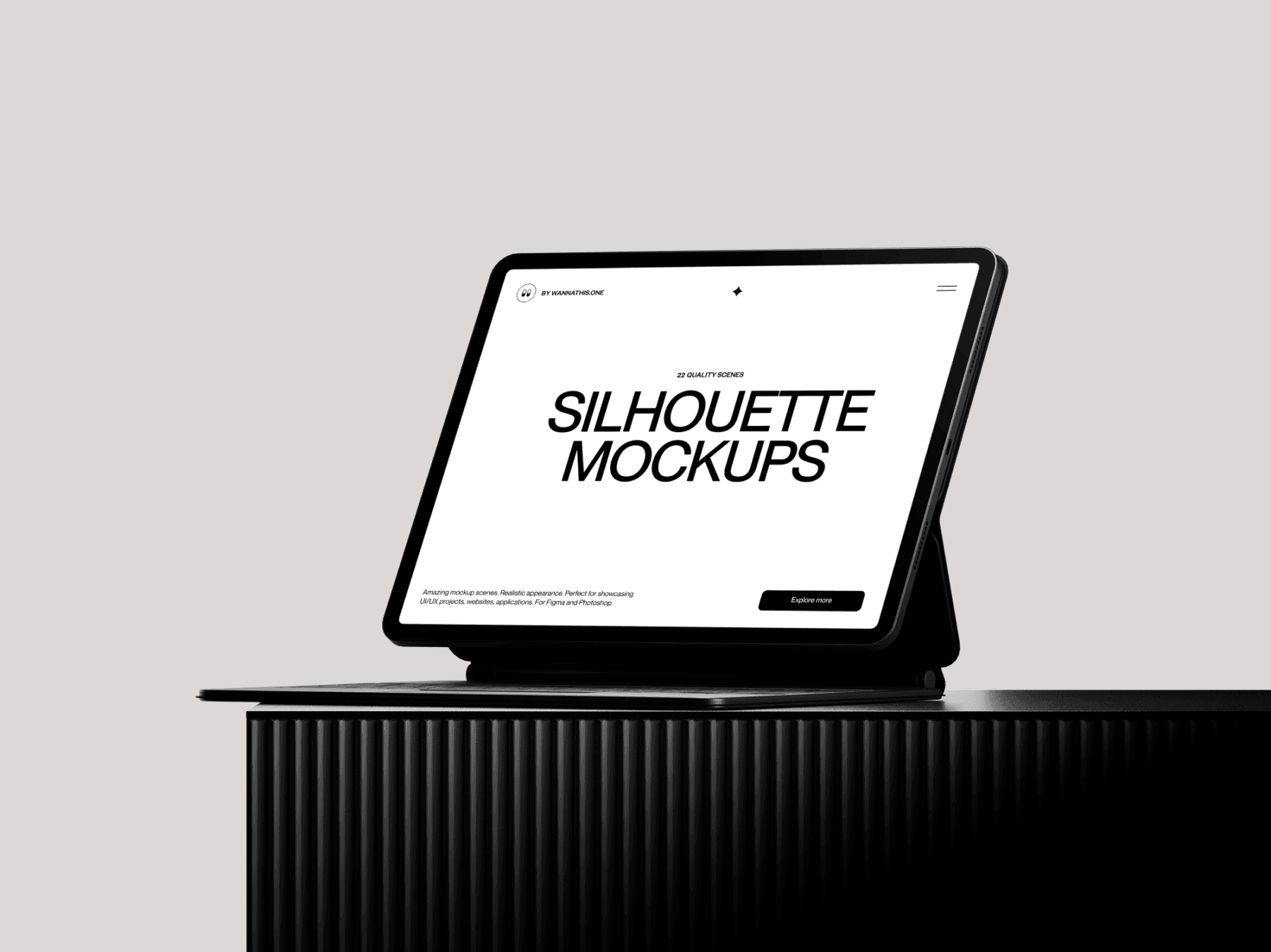 Tablet mockup placed on a clean minimal stand in a studio scene