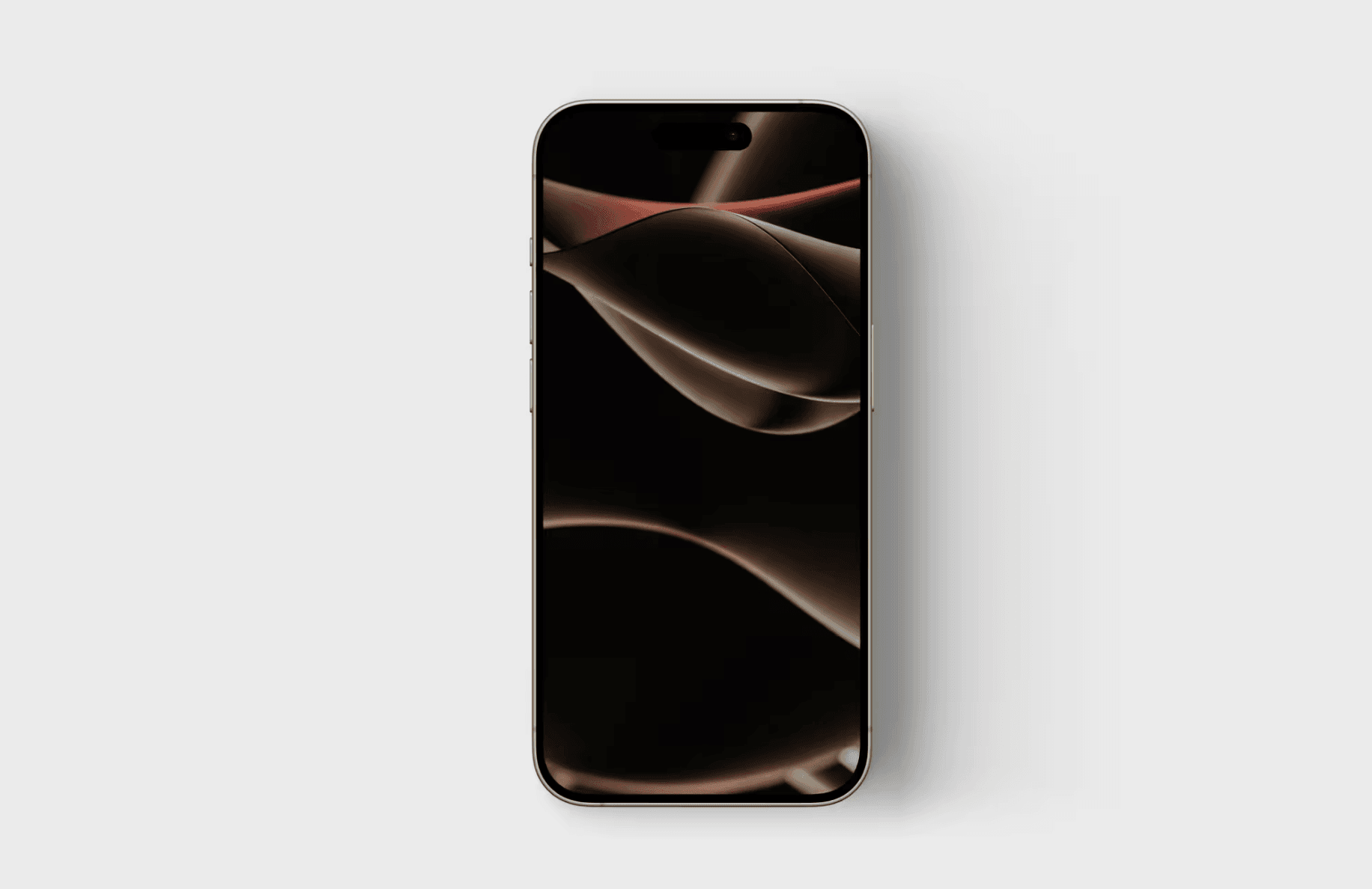 Simple centered iPhone mockup on light grey background with dark abstract wallpaper