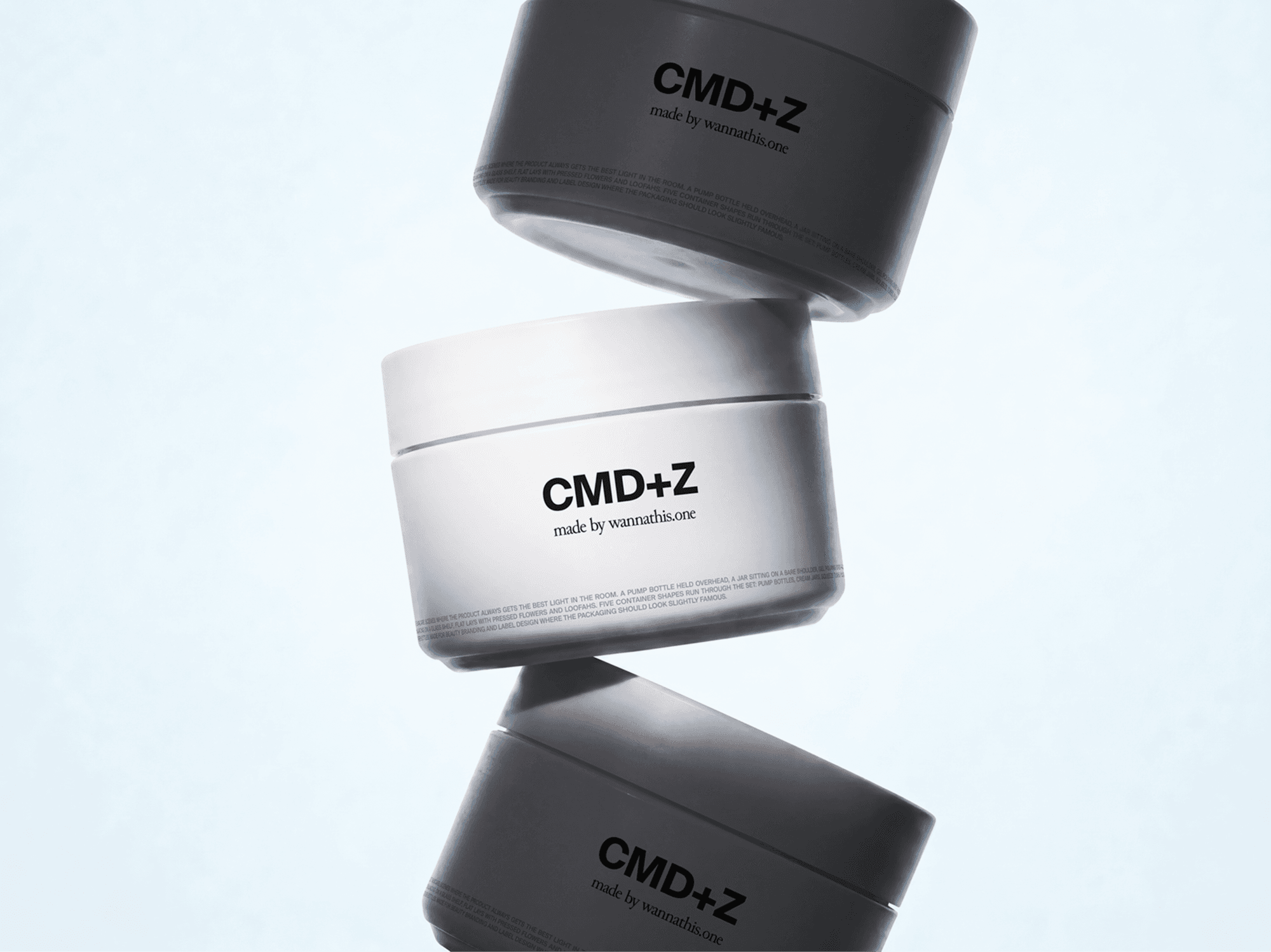 Stacked skincare cream jar mockups floating in refined balance in a minimal beauty studio composition scene