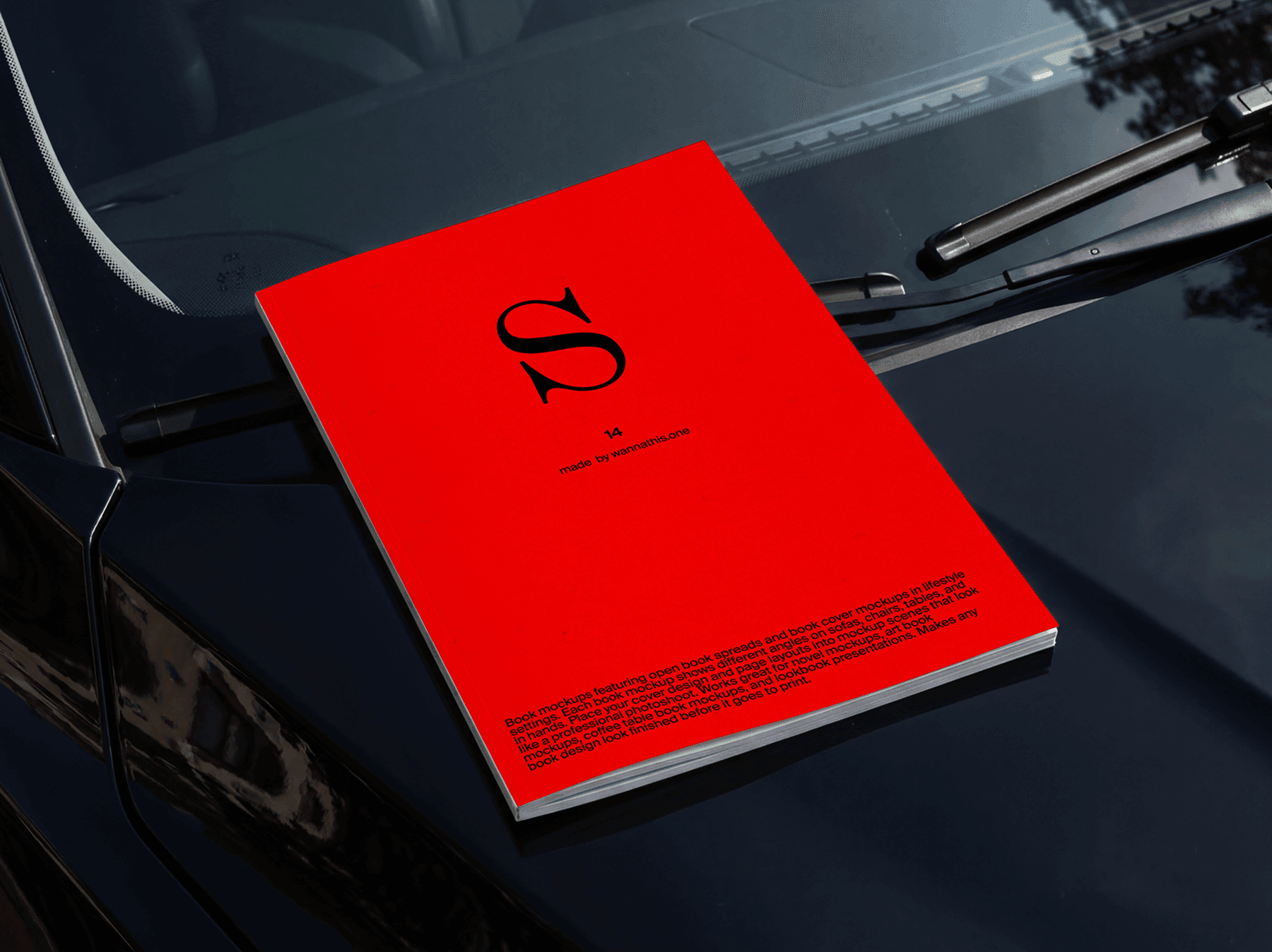 Softcover book placed on a car surface in an outdoor setting