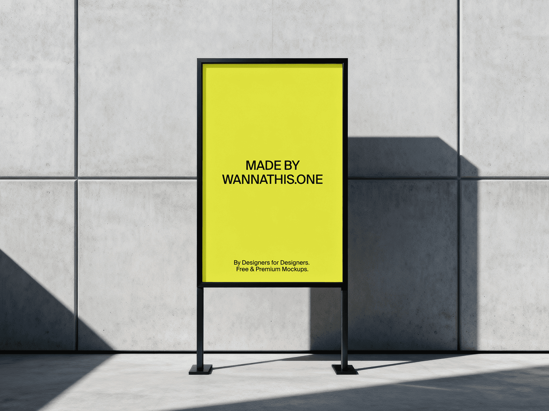Freestanding outdoor sign mockup in front of a concrete wall