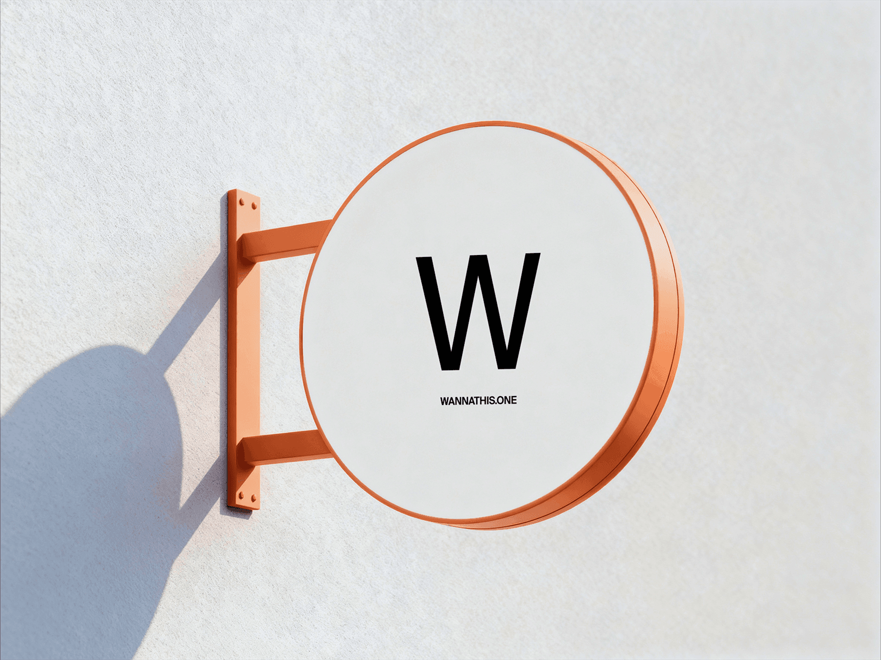 Round wall-mounted sign mockup attached to an exterior building wall