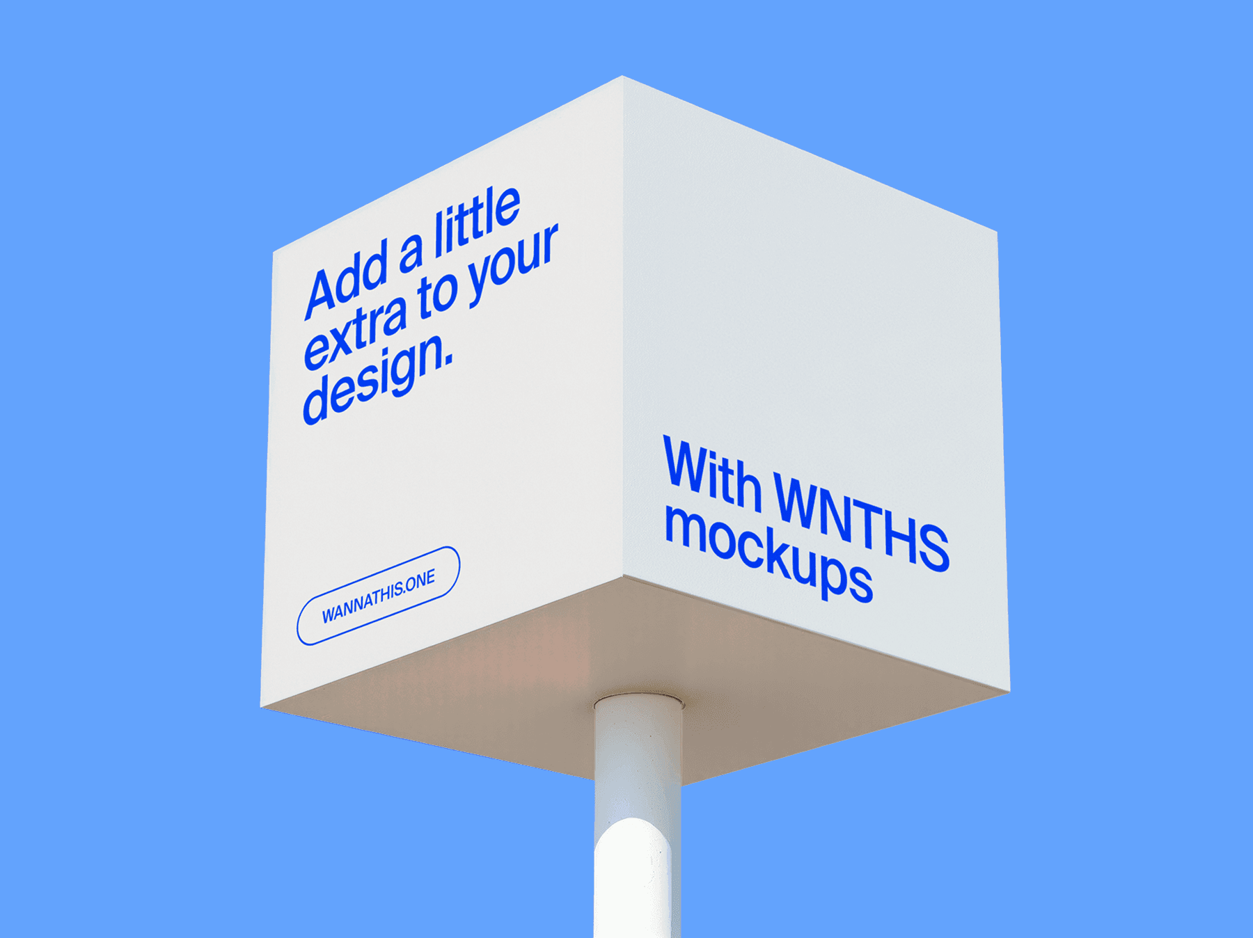 Cube-shaped sign mockup mounted on a tall pole outdoors