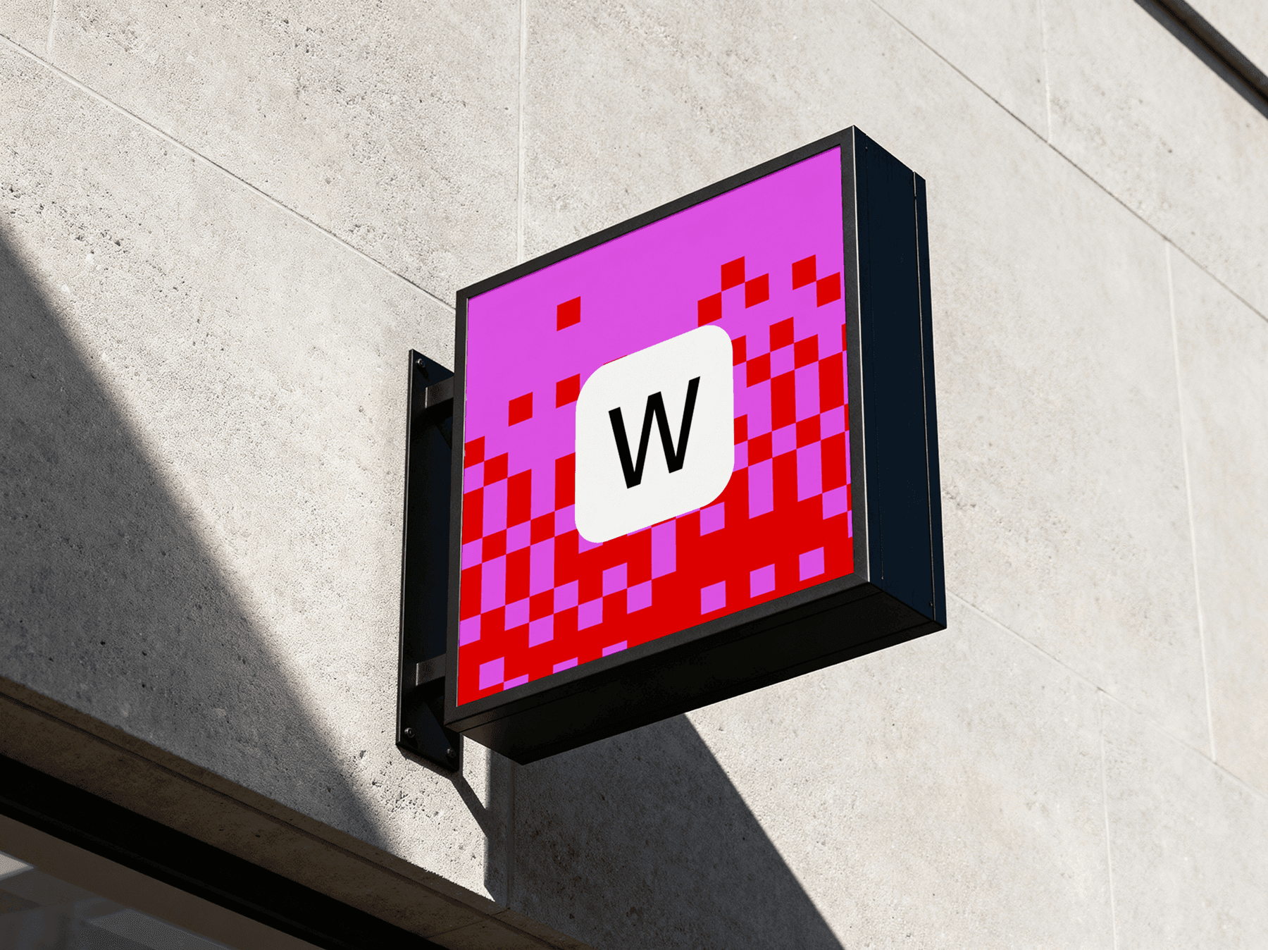 Square outdoor wall sign mockup mounted on a building exterior