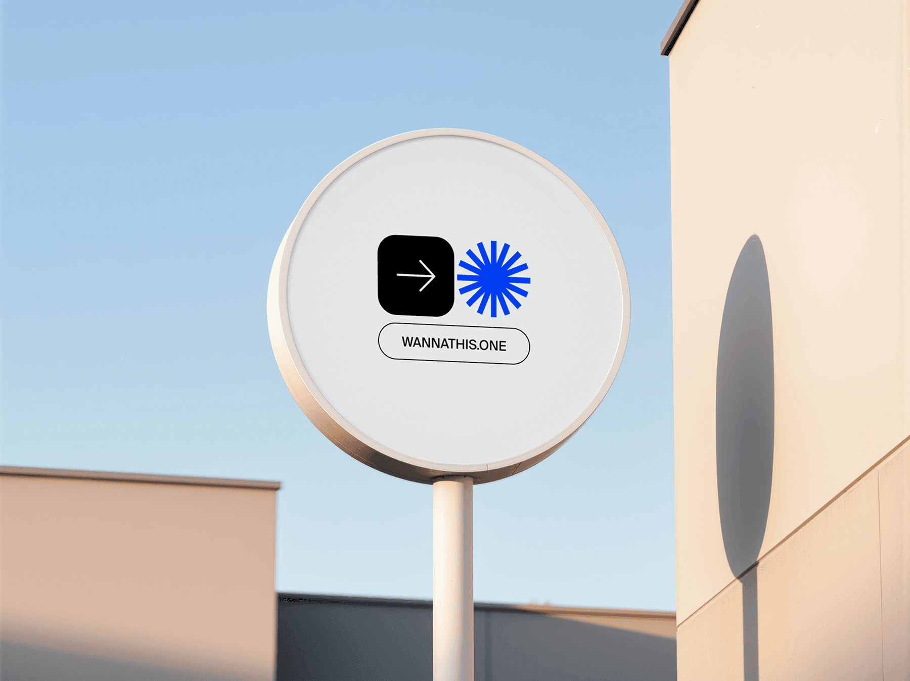 Round pole-mounted sign mockup standing in an outdoor environment