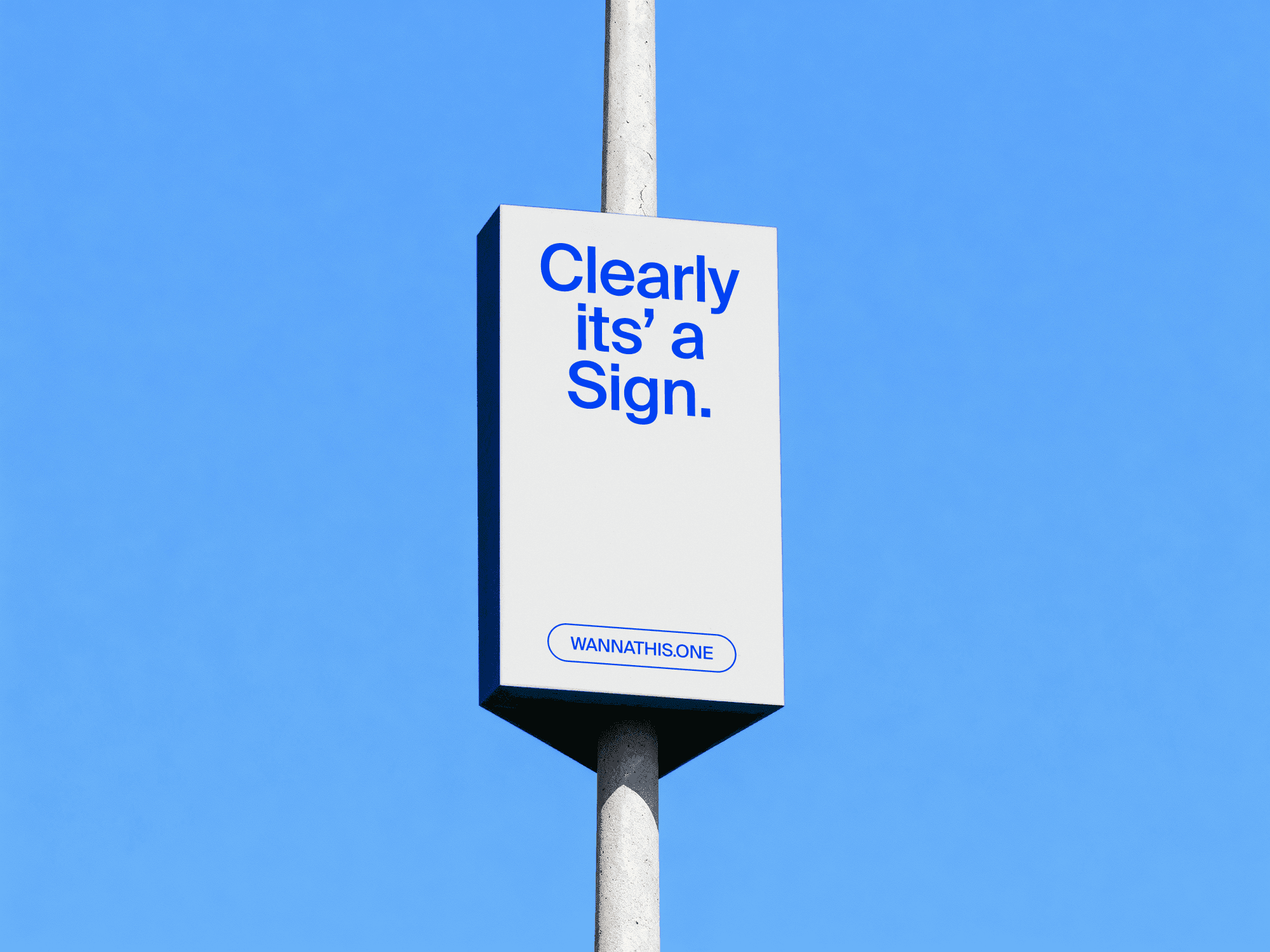 Vertical street sign mockup mounted on a tall pole against the sky