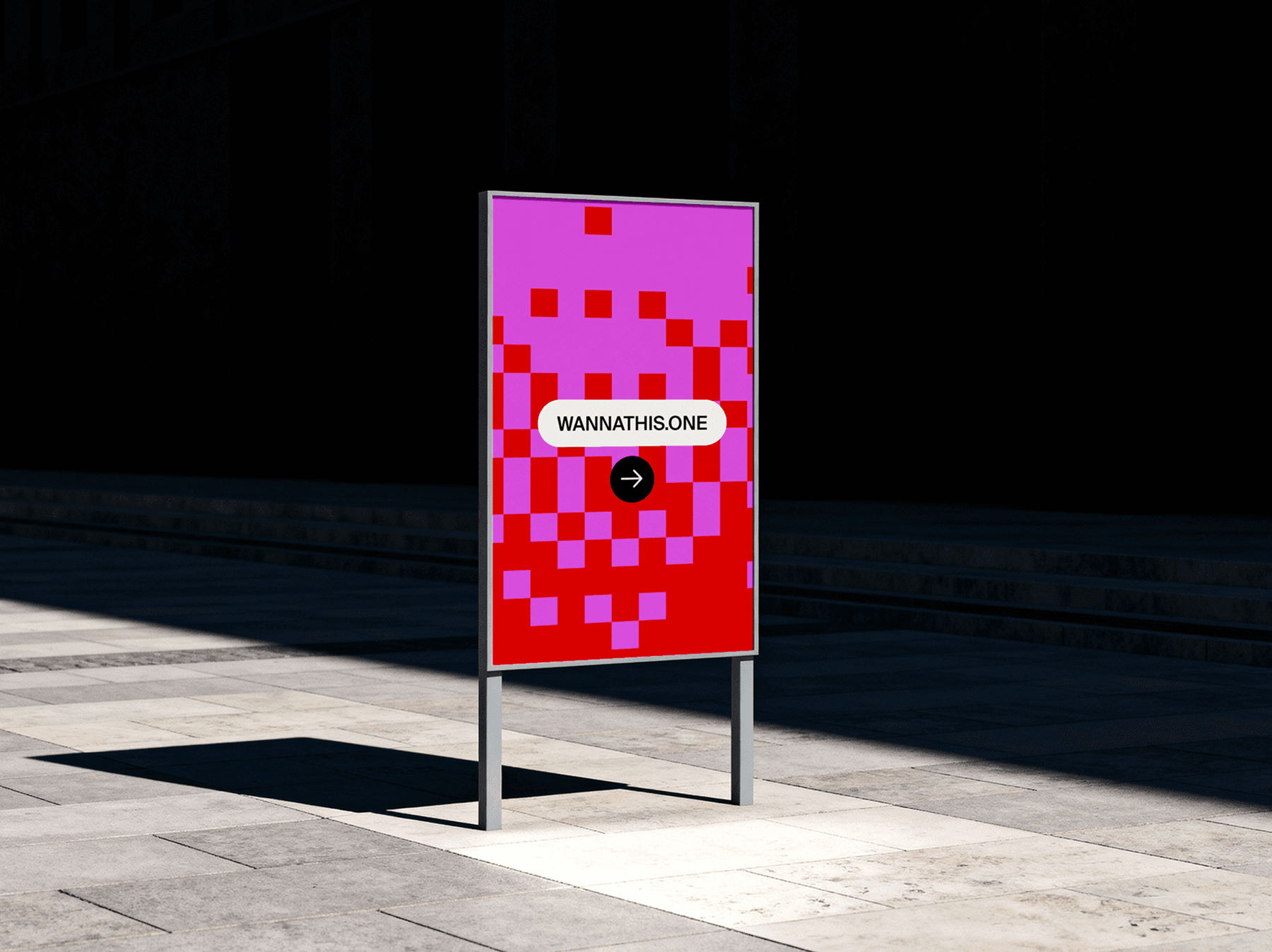 Tall standing outdoor sign mockup positioned in an open urban space