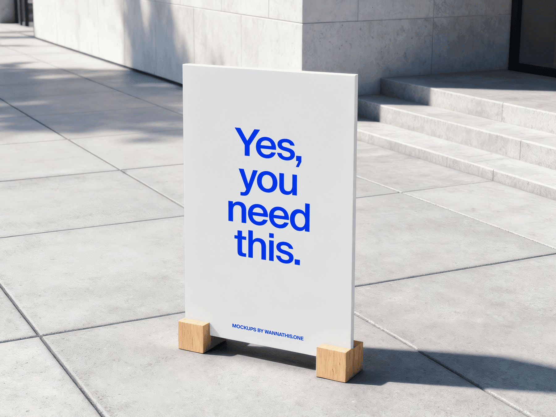 Standing outdoor sign mockup placed on a paved surface near building steps