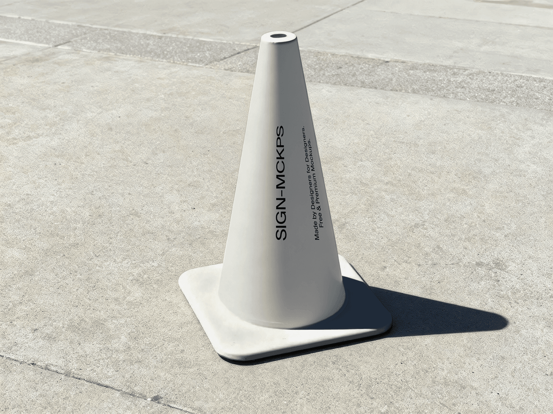 Traffic cone sign mockup standing on an outdoor pavement surface