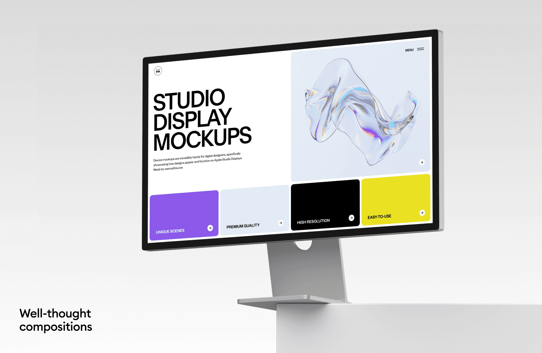 Studio display mockups for design presentations