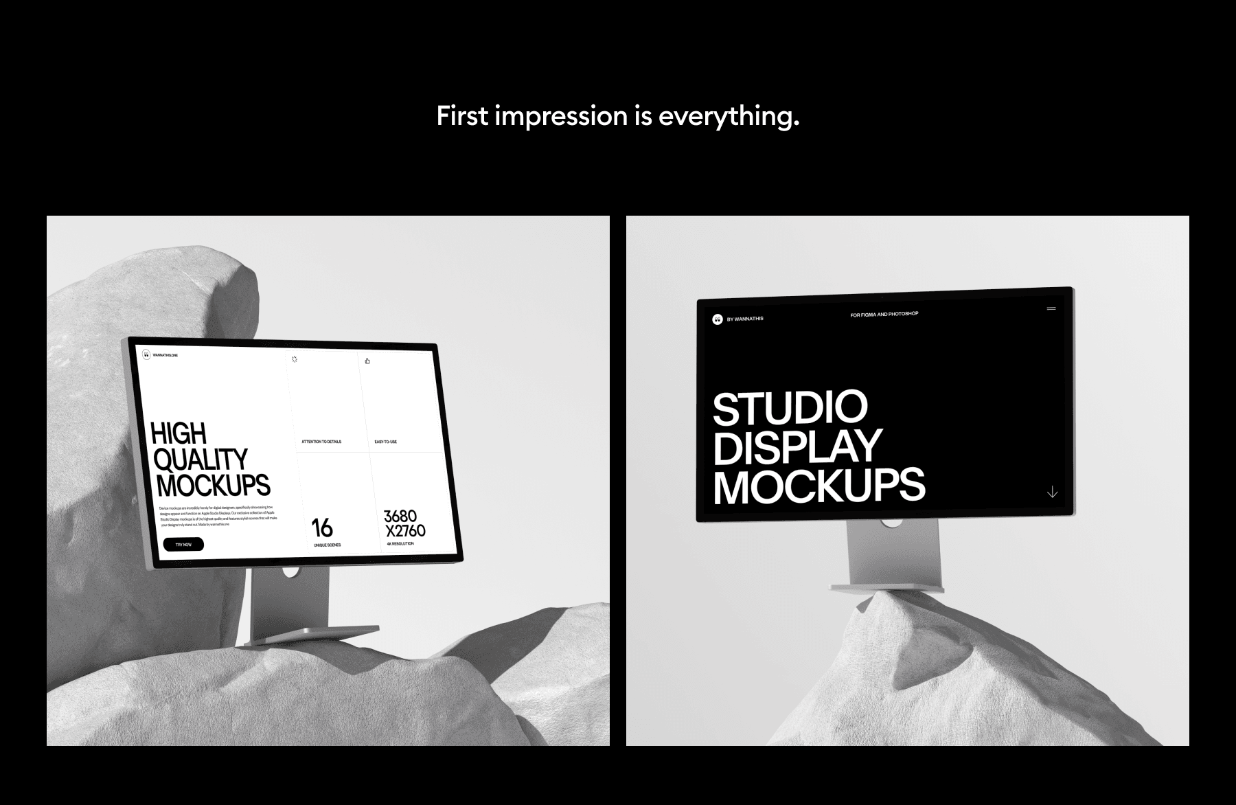 Studio display mockups for design presentations