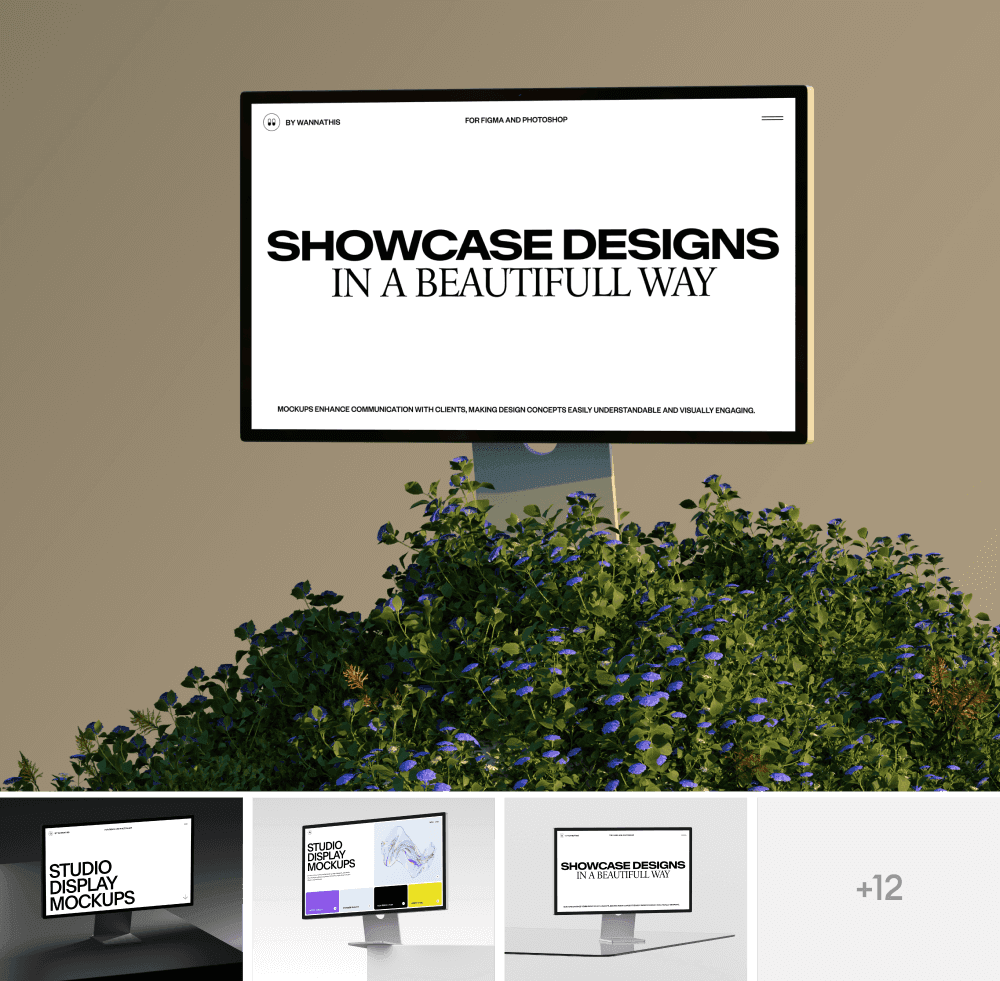 Studio display mockups for design presentations