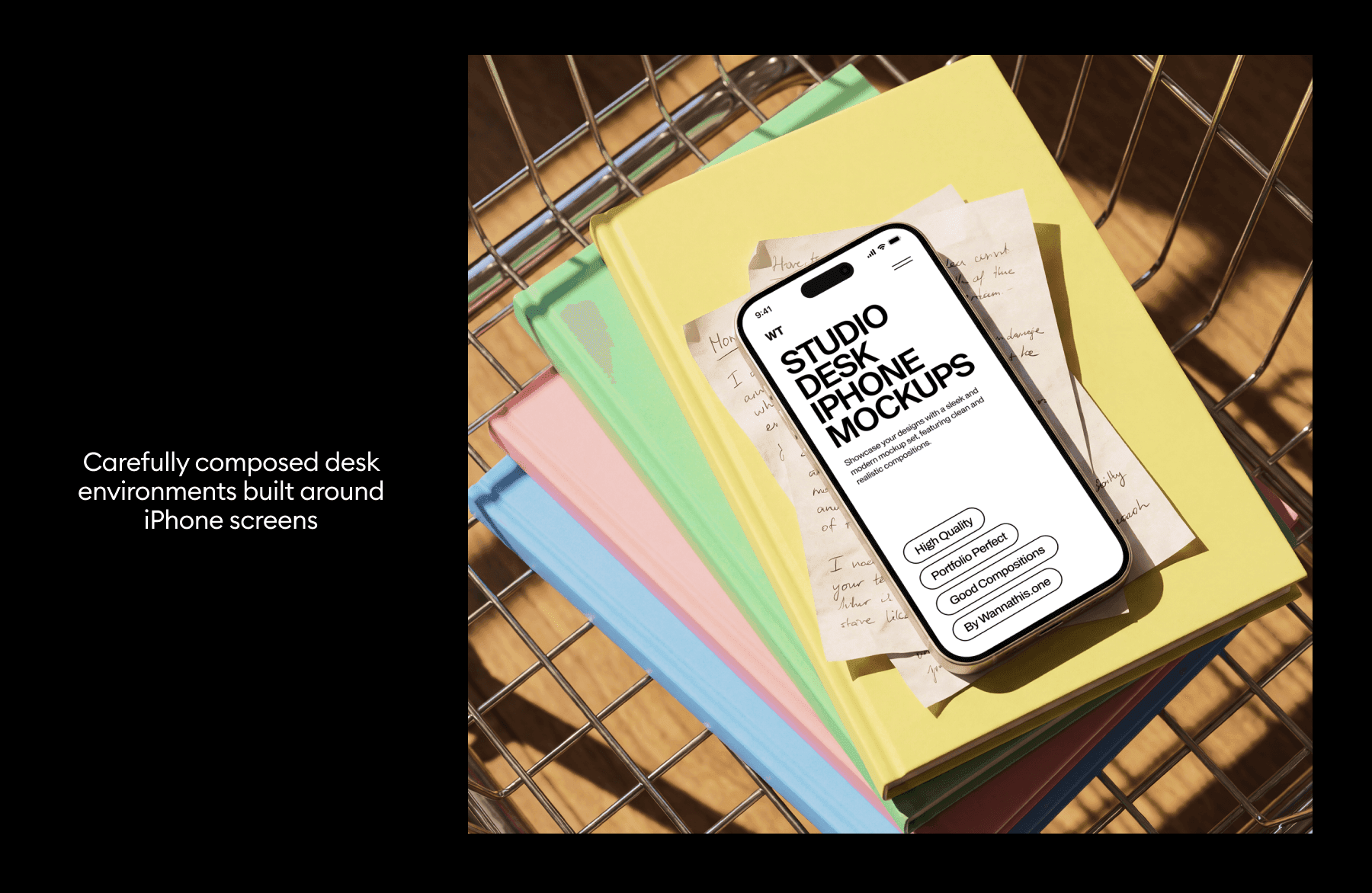 Studio Desk iPhone Mockups for UX/UI presentations