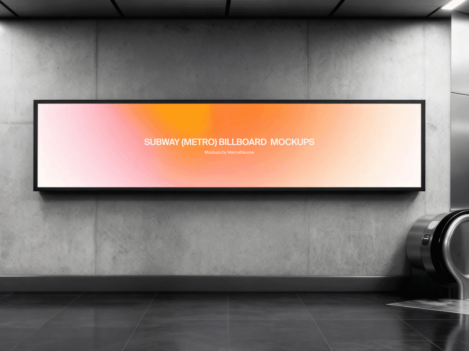 Billboard mockup positioned near an escalator in a metro station