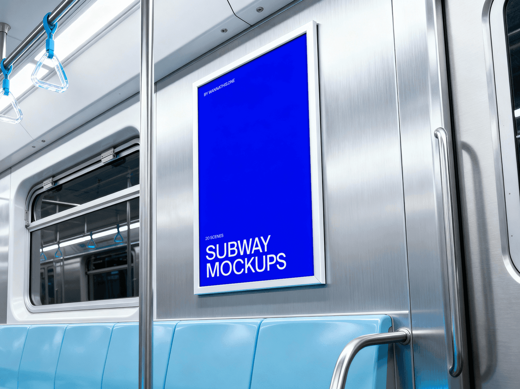 Billboard mockup framed on the side panel inside a subway car
