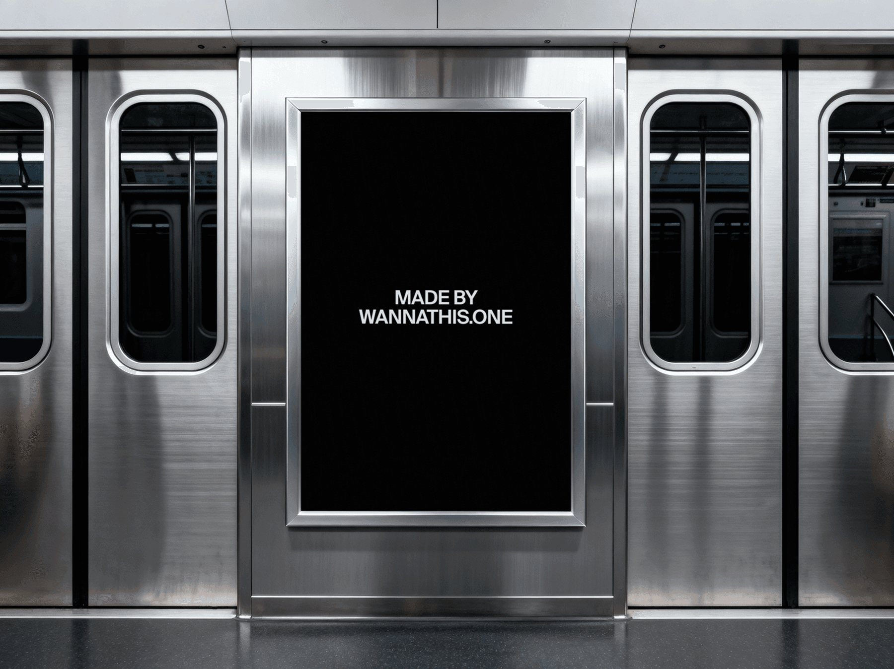 Billboard mockup placed between subway train doors