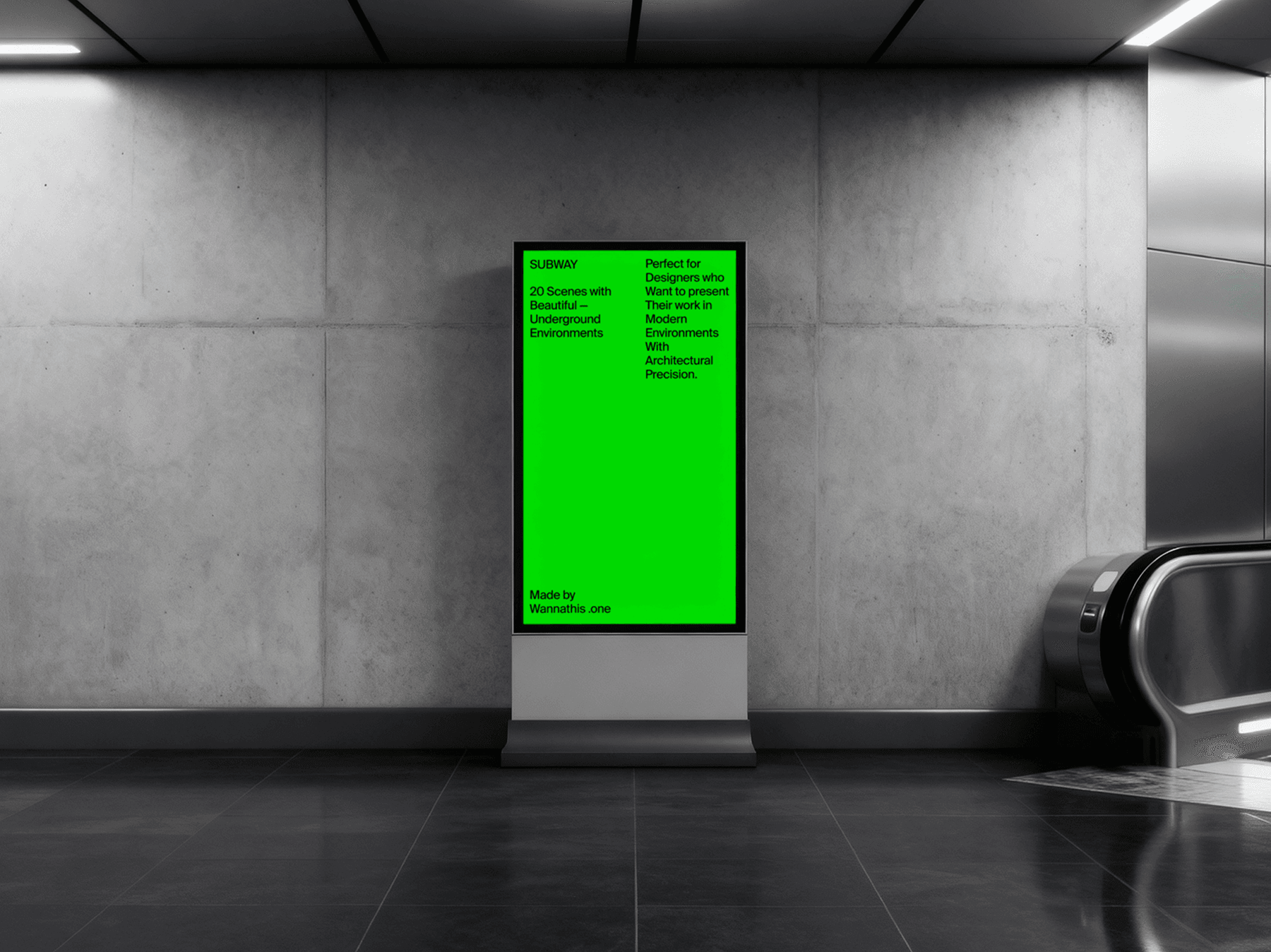 Billboard mockup placed near an escalator in underground station