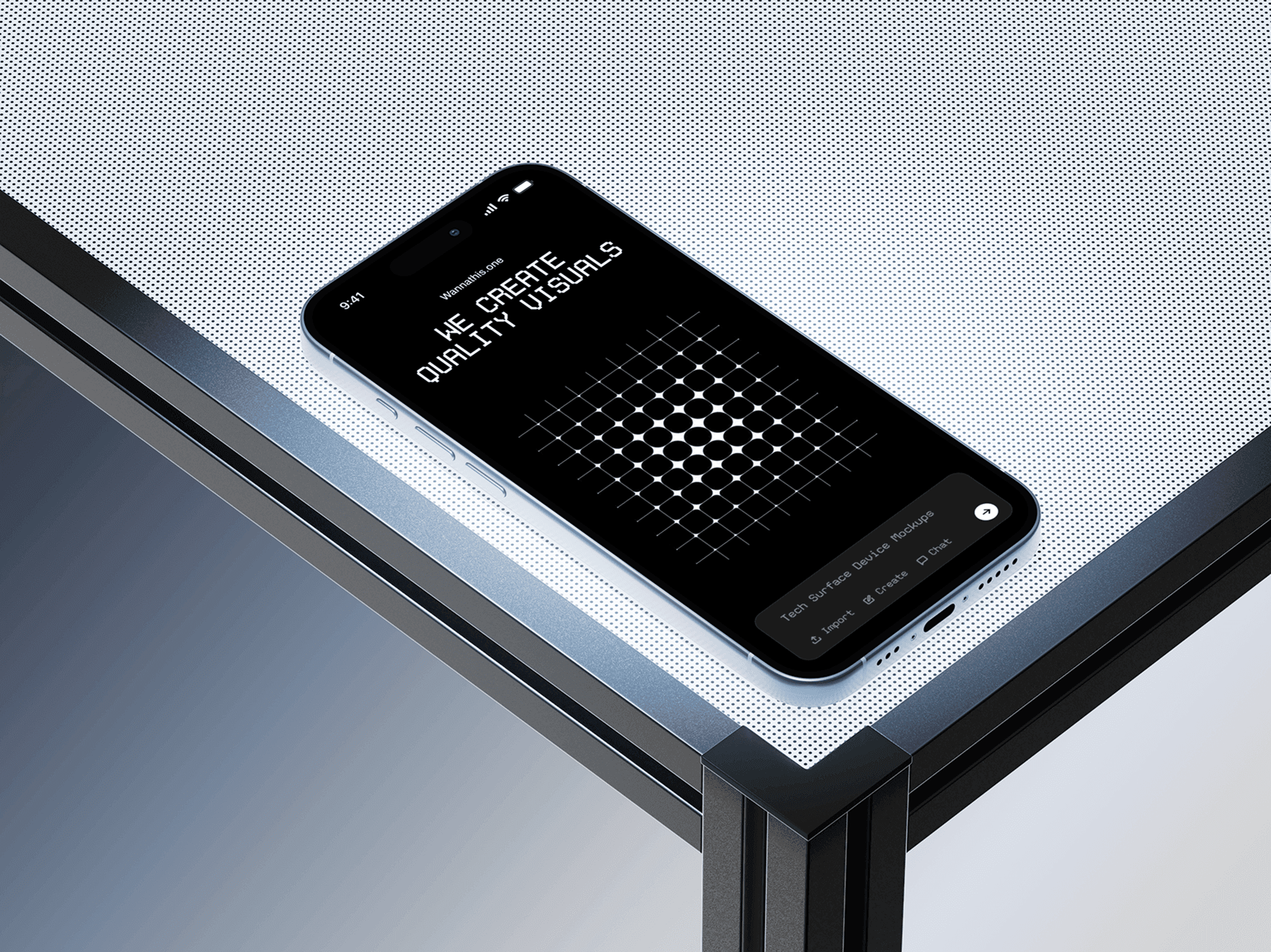 Smartphone mockup resting on an elevated technical platform
