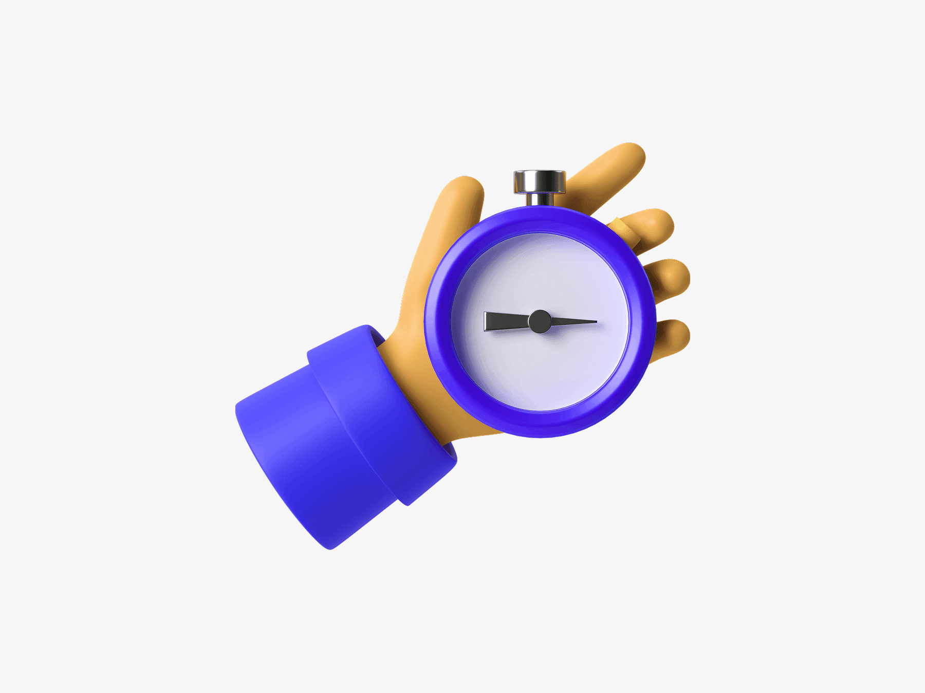 3D illustration of a hand holding a clock