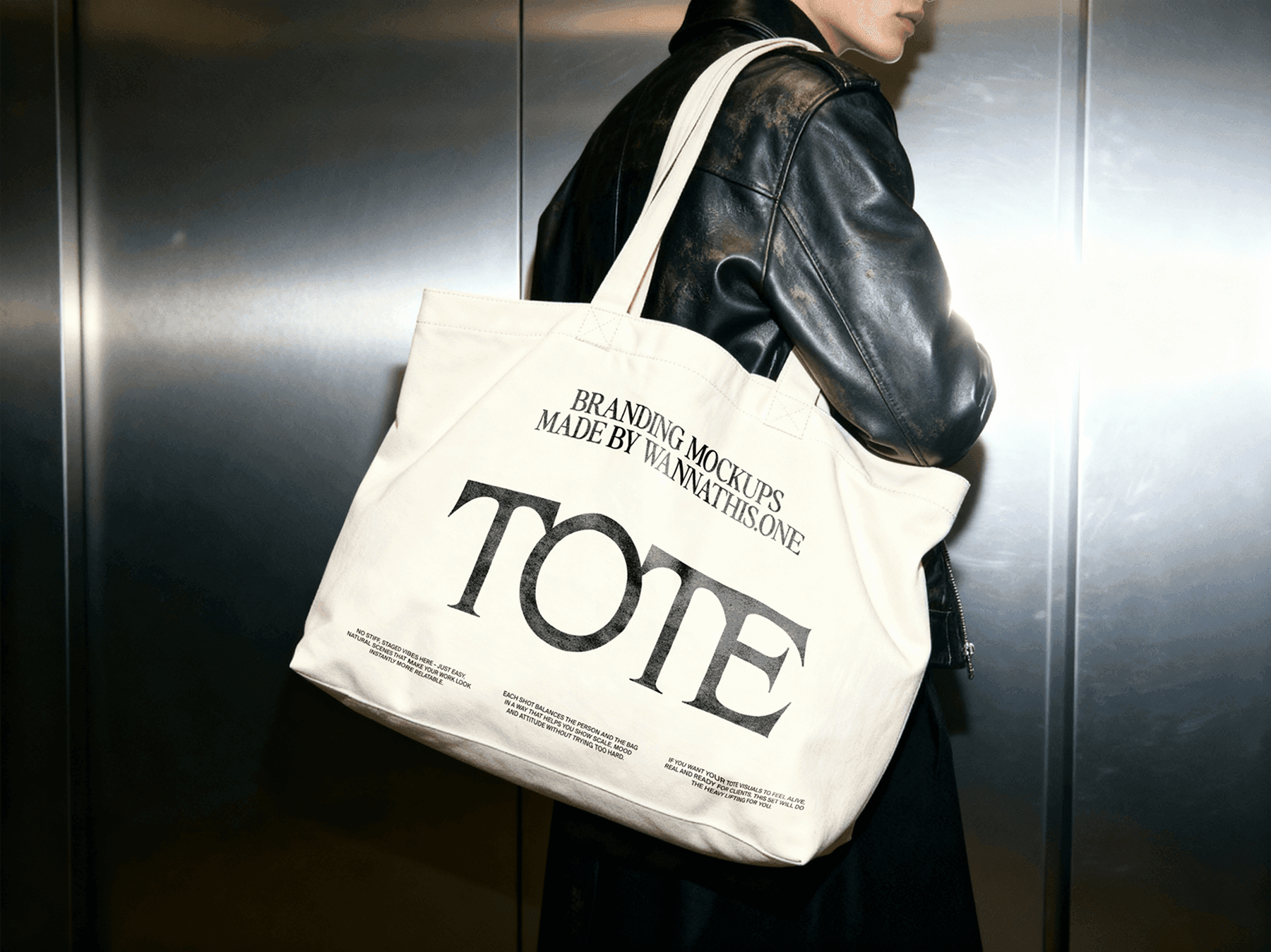 Tote bag mockup carried by a person walking in an indoor setting