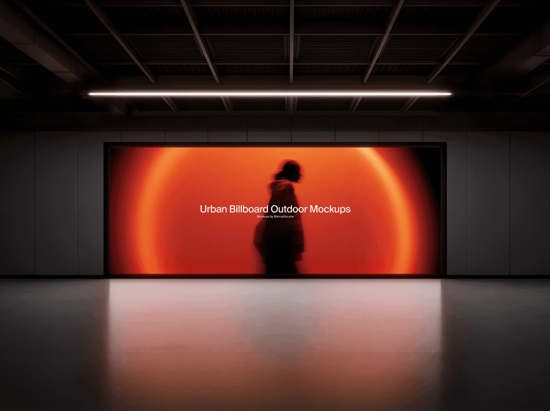 Large billboard mockup outdoors with a dramatic shadow silhouette in the design