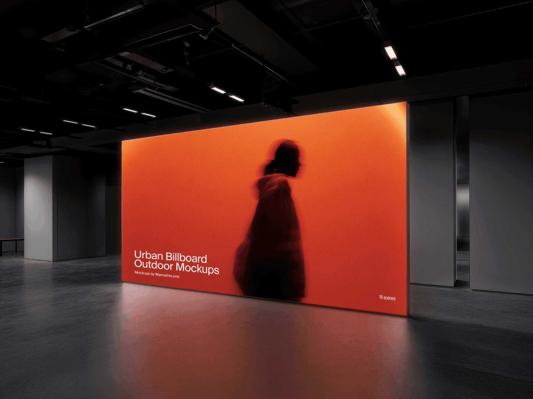 Large outdoor billboard mockup displayed on a modern wall in a spacious hall