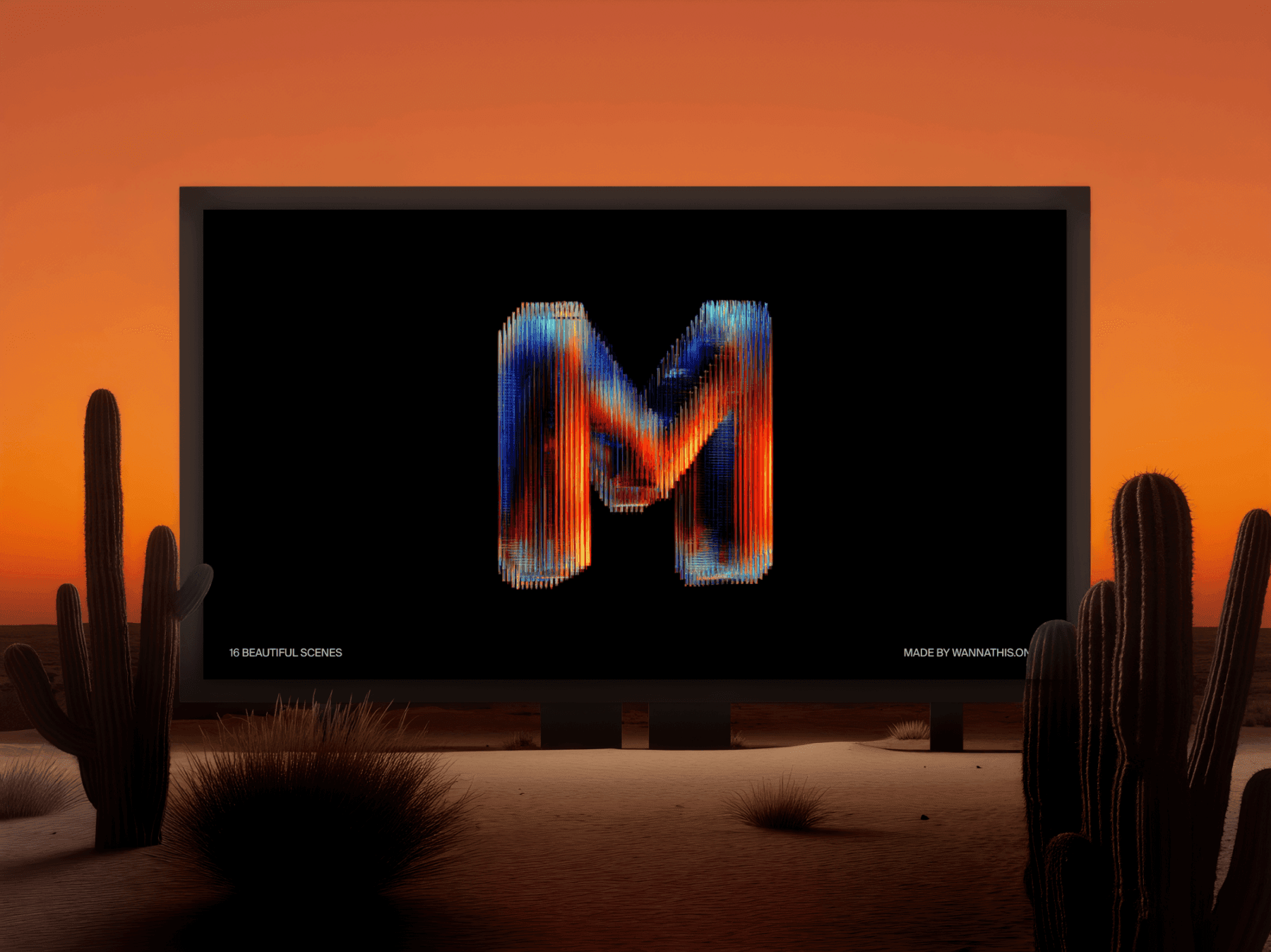 Large roadside billboard mockup in a desert setting with cactus plants